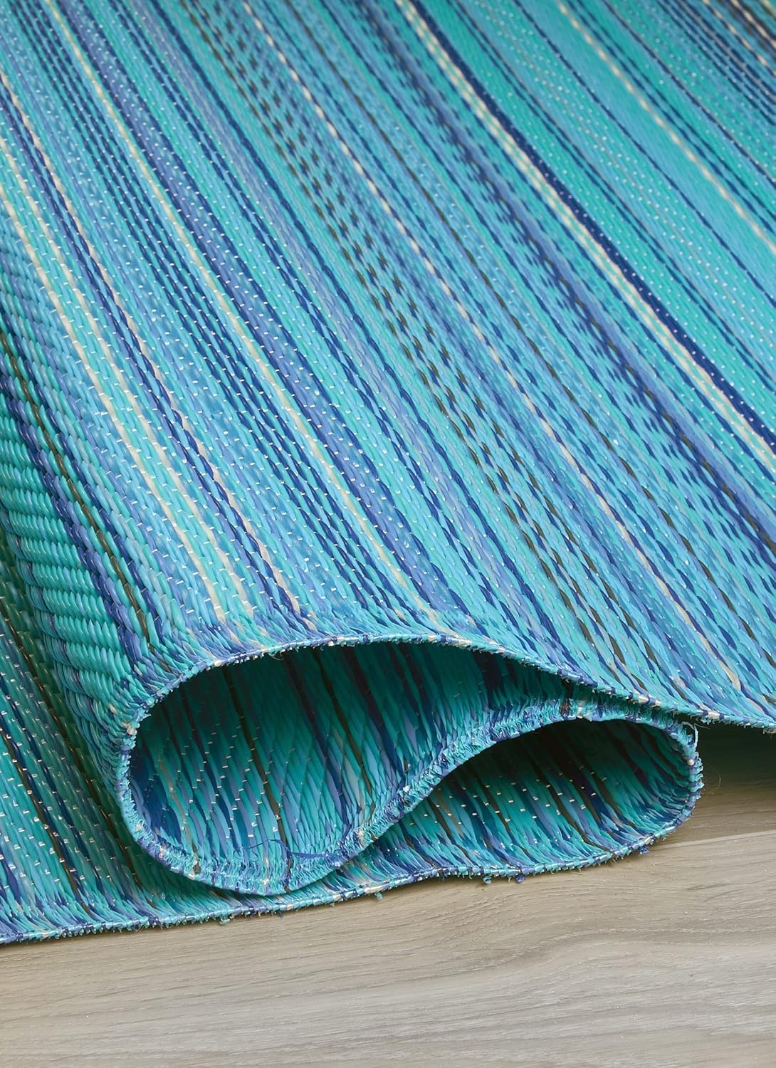 FH Home Outdoor Camping Rug - Waterproof, Fade Resistant, Reversible - Premium Recycled Plastic - Striped - Large Patio, Deck, Sunroom, RV - Havana - Turquoise - 9 x 12 ft Foldable