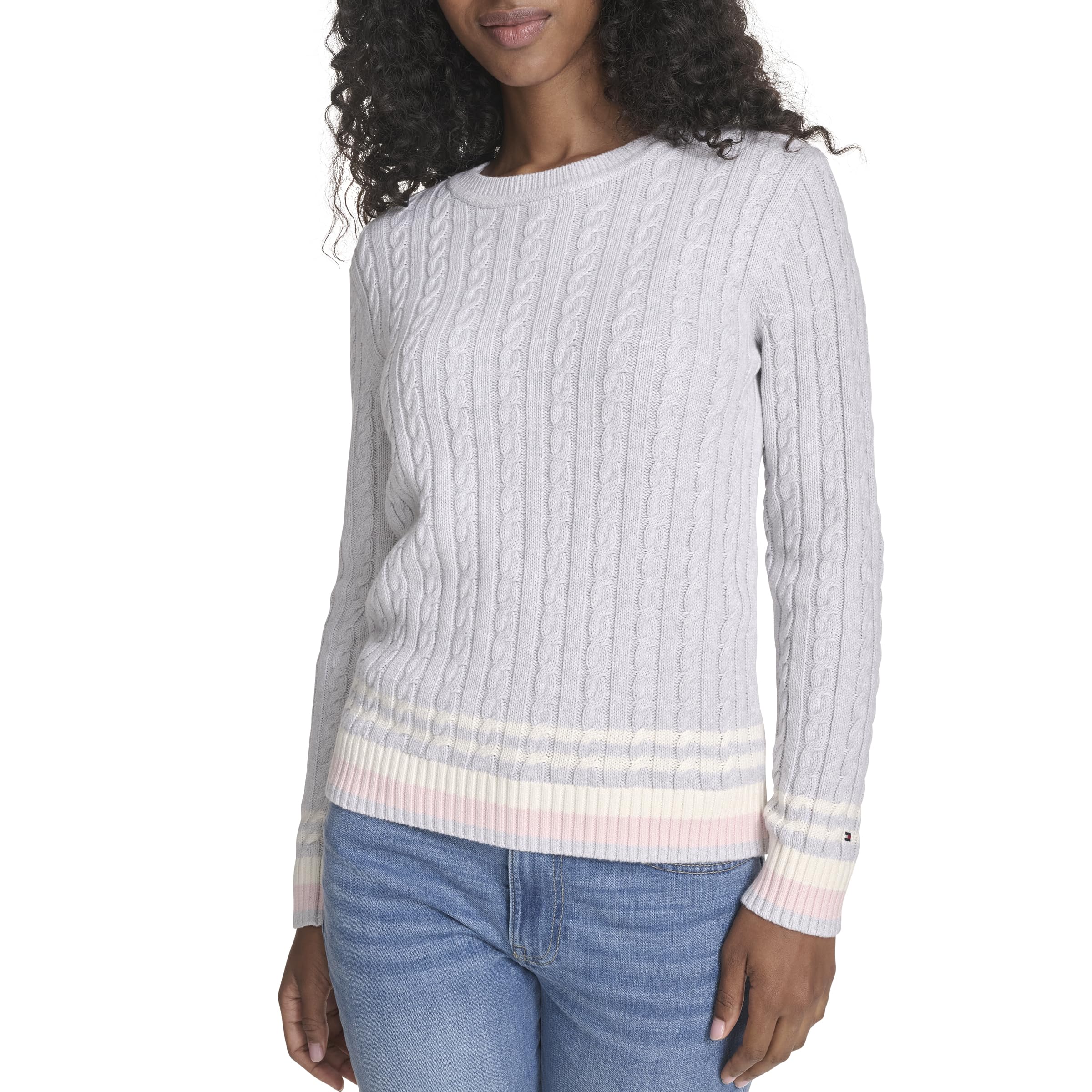 Tommy Hilfiger Damen Cotton Crewneck Cable Sweater Pullover
