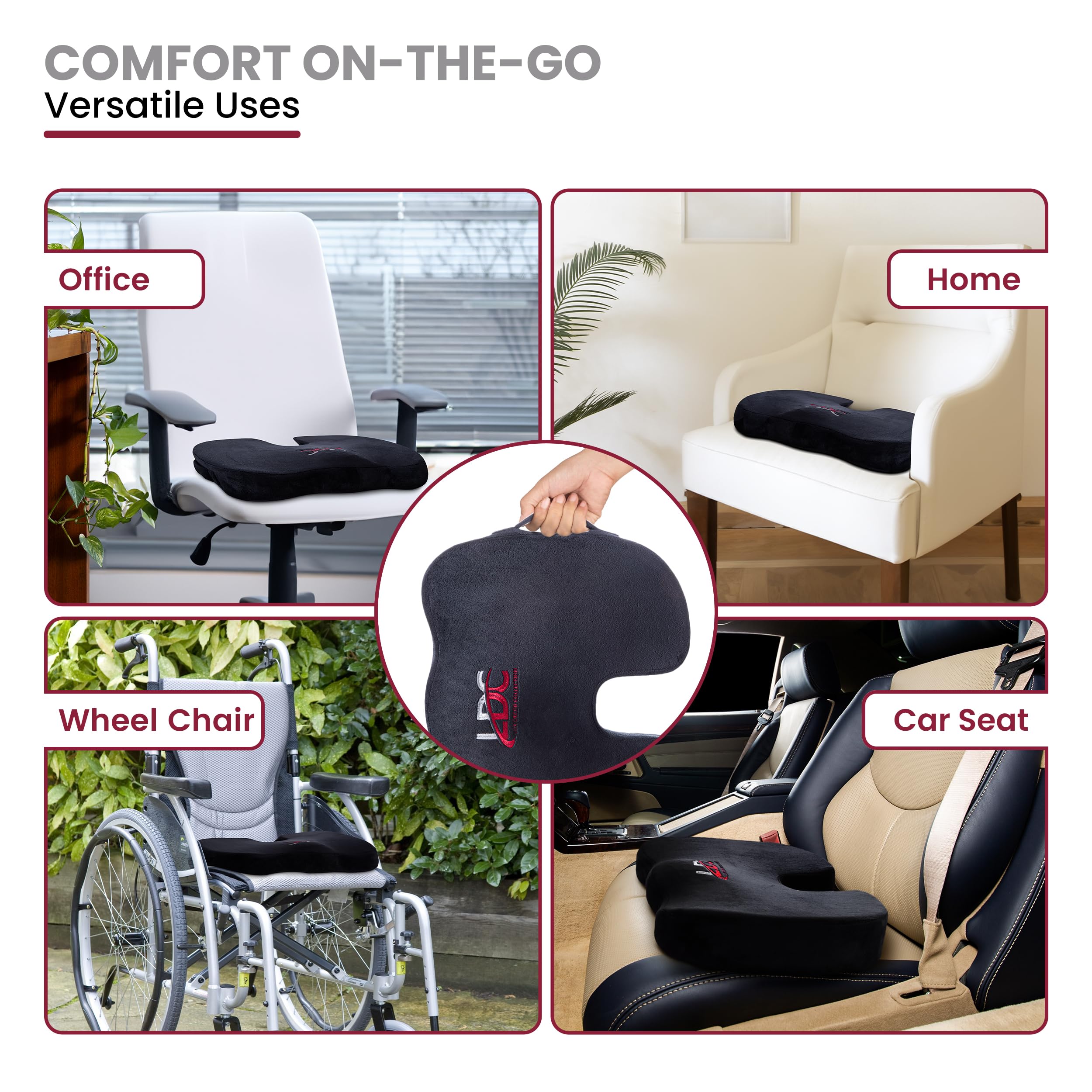 LUX Decor Collection Cojín para silla de oficina, para alivio de la presión del dolor de coxis, espalda y ciática, cojín de asiento de coche para conducir, juegos, gel de alta calidad + balancín listo
