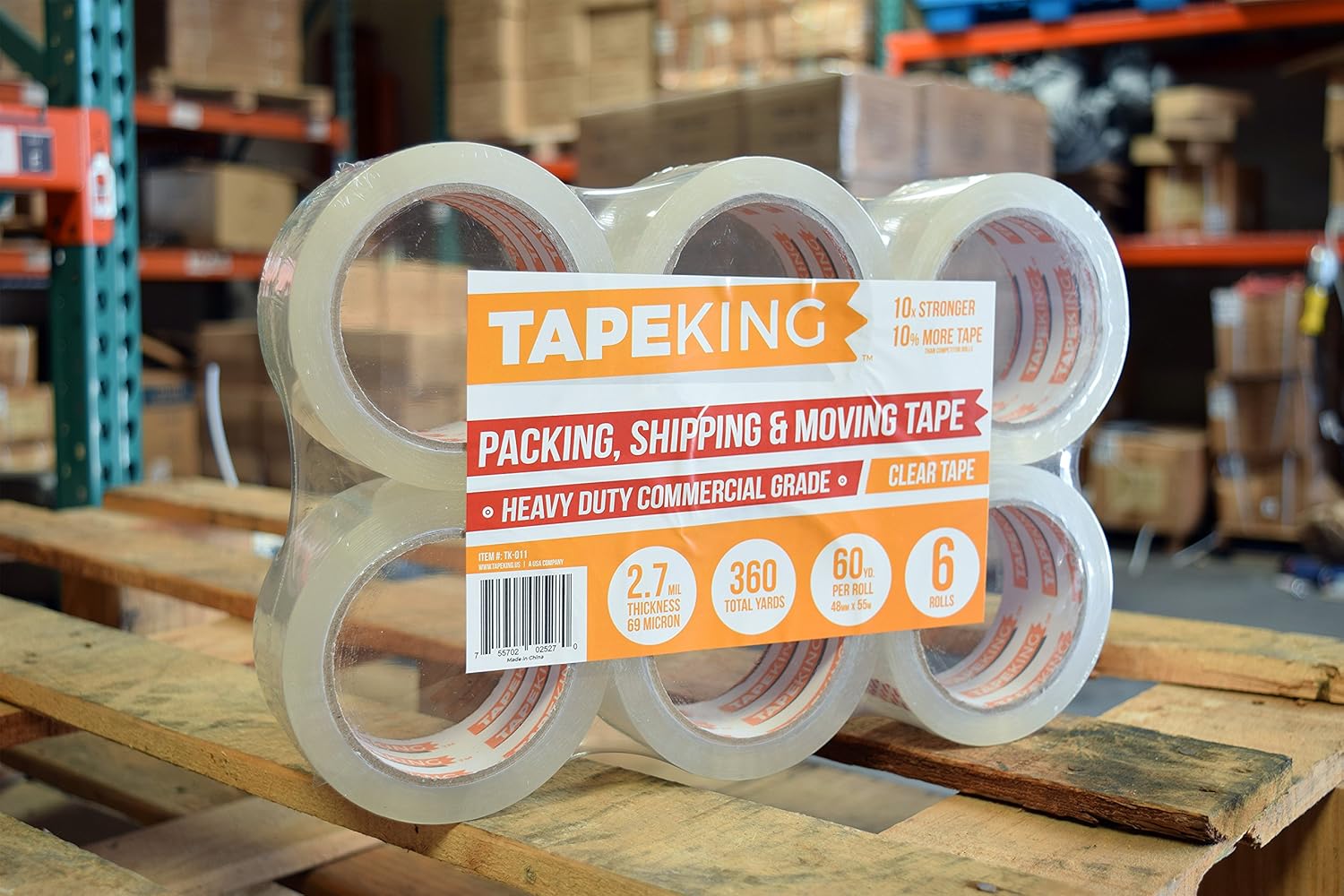 Tape King Clear Packing Tape - 60 Yards Per Roll (Pack of 6 Rolls) - Stronger & Thicker 2.7mil, Heavy Duty Adhesive Industrial Depot Tapes for Moving Packaging Shipping, Office & Storage 2" Wide, 2.7 Mil Thick, 60 yd. 6