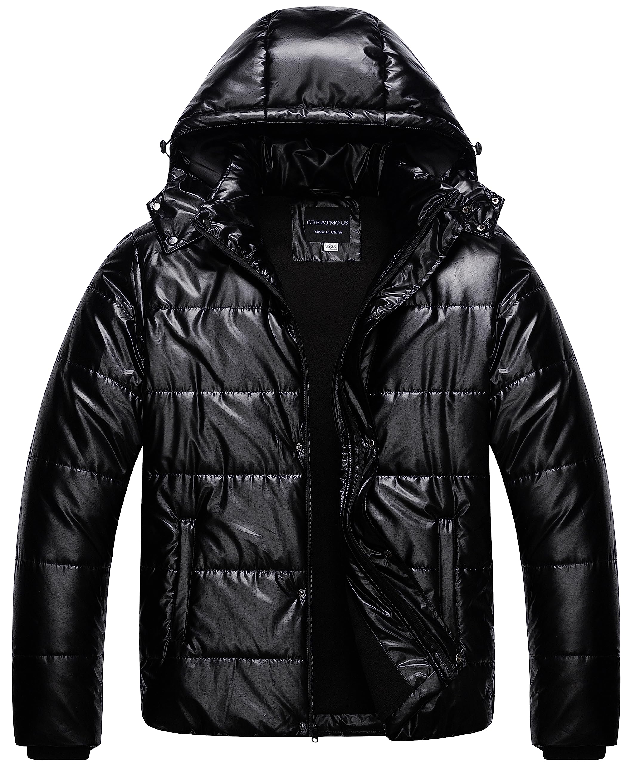 CREATMO US Mens Big and Tall Winter Puffer Jacket Waterproof Bubble Coat Puffy Ski Parka With Hood