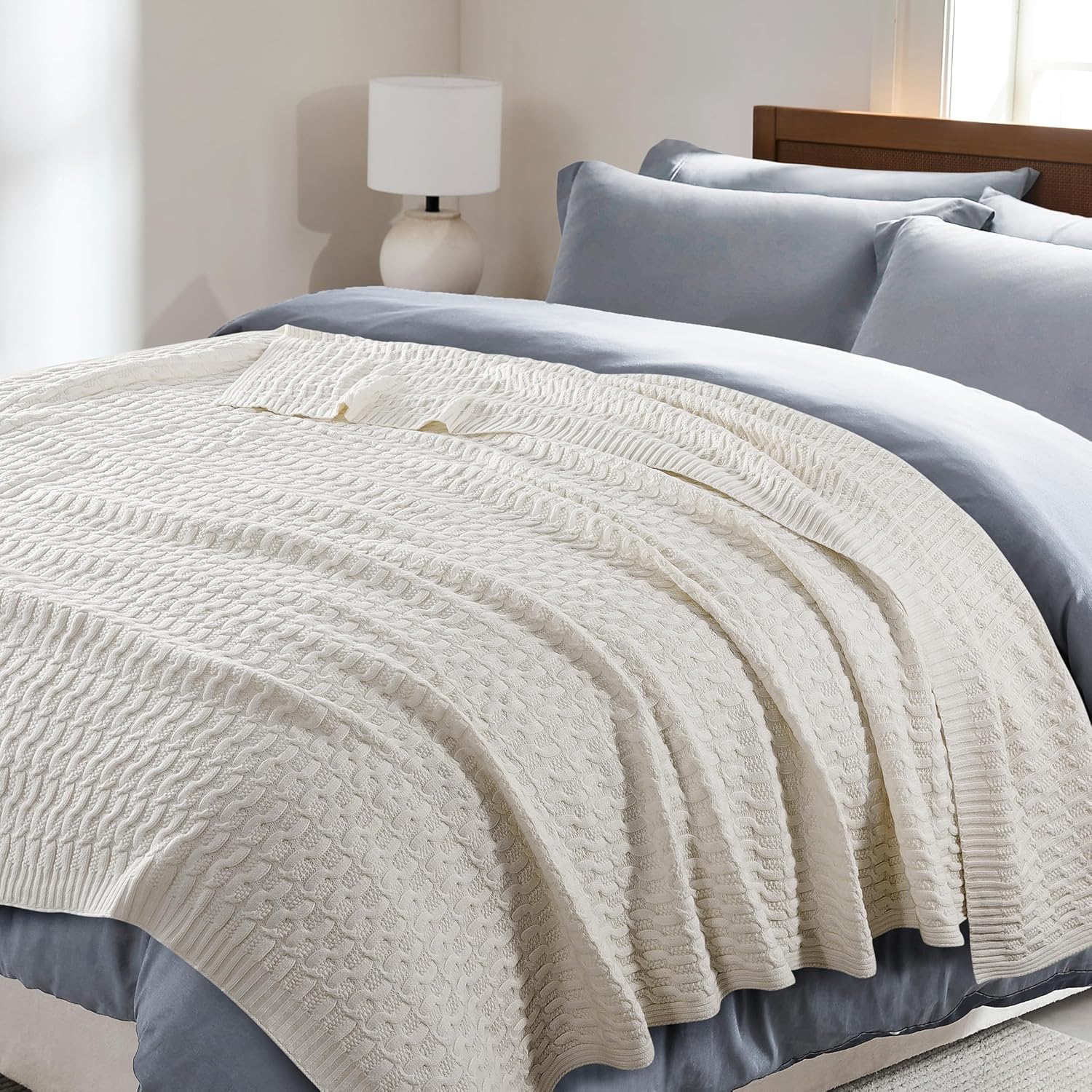 WDCOZY White Cable Knit Throw Blanket – Super Soft, Warm & Lightweight Cream Knitted Jacquard Throw Blanket for Couch, Sofa, Bed, Chair, Cozy Texture Farmhouse Decorative Home Blanket, 50x60 inches - Image 8