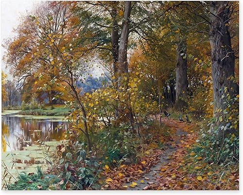 CLOUD NINE PRINTS | Arte de paisaje forestal, impresión vintage de bosque - Arte de pared de follaje otoñal, decoración de lago de principios de