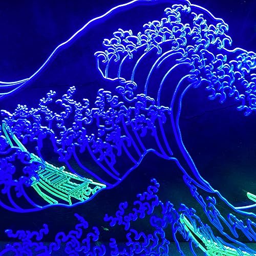 Miniatura 6 de MiMaik Letrero LED de neón The Great Wave Off Kanagawa, letrero japonés de Katsushika Hokusai clásico, arte de pared para habitación, letreros de
