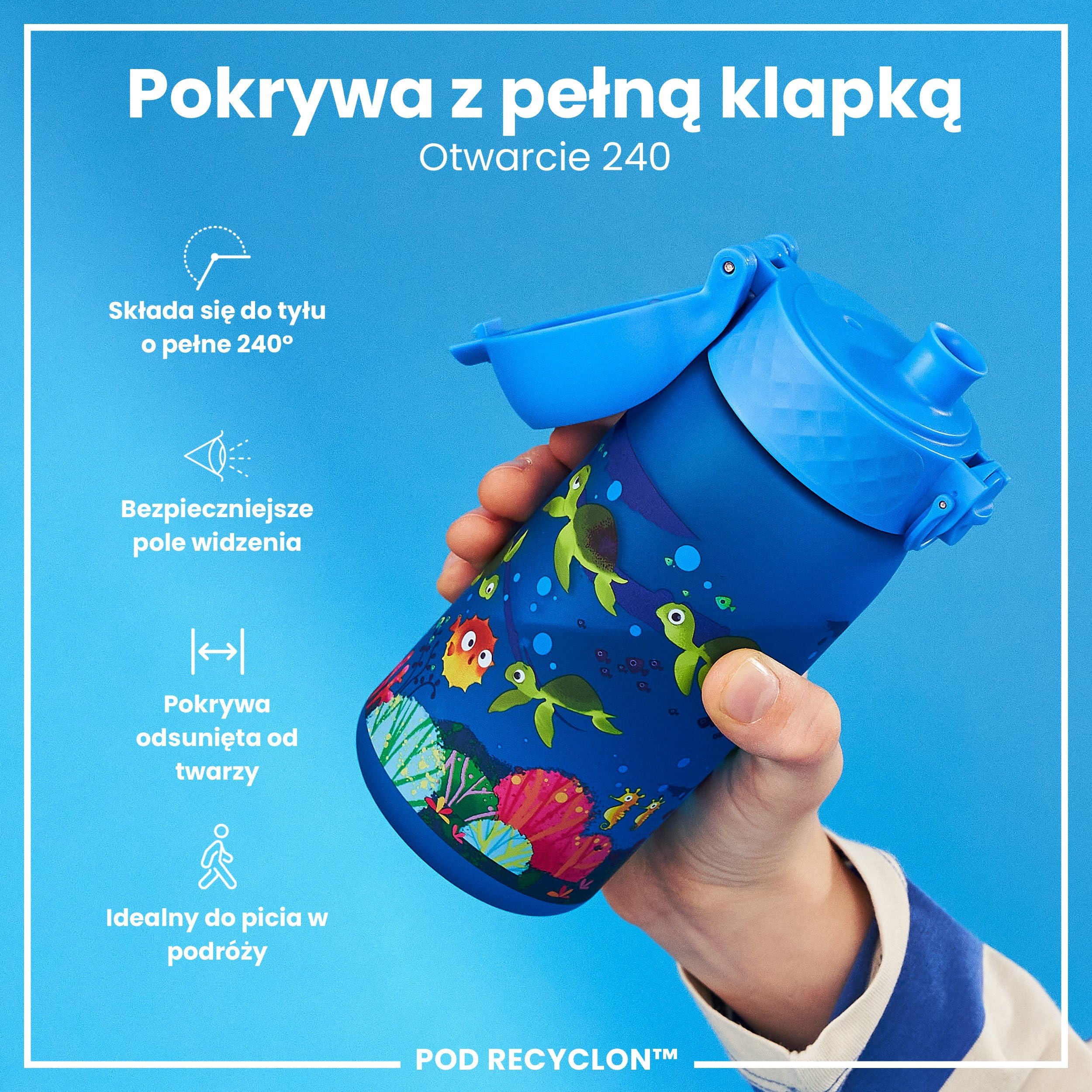 ION8 Butelka dla Dzieci, 350 ml/12 oz, Szczelna, Łatwa do Otwarcia, Bezpieczny Zamek, Można Myć w Zmywarce, Bez BPA, Uchwyt do Przenoszenia, Łatwa do Czyszczenia, Bezwonny, Żółw Morski