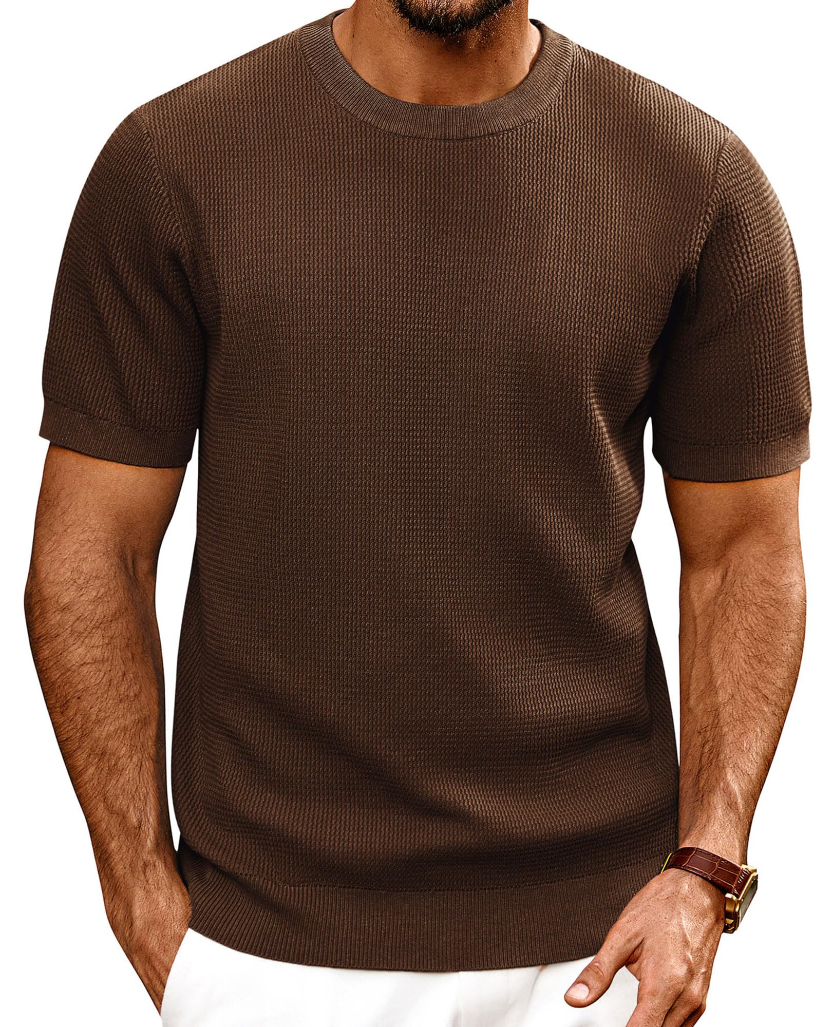 PJ PAUL JONES Herren Strick T-Shirt Kurzarm Regular Fit Strukturiert Tee Sommer T-Shirt mit Rundhalsausschnitt für Freizeit Golfshirt