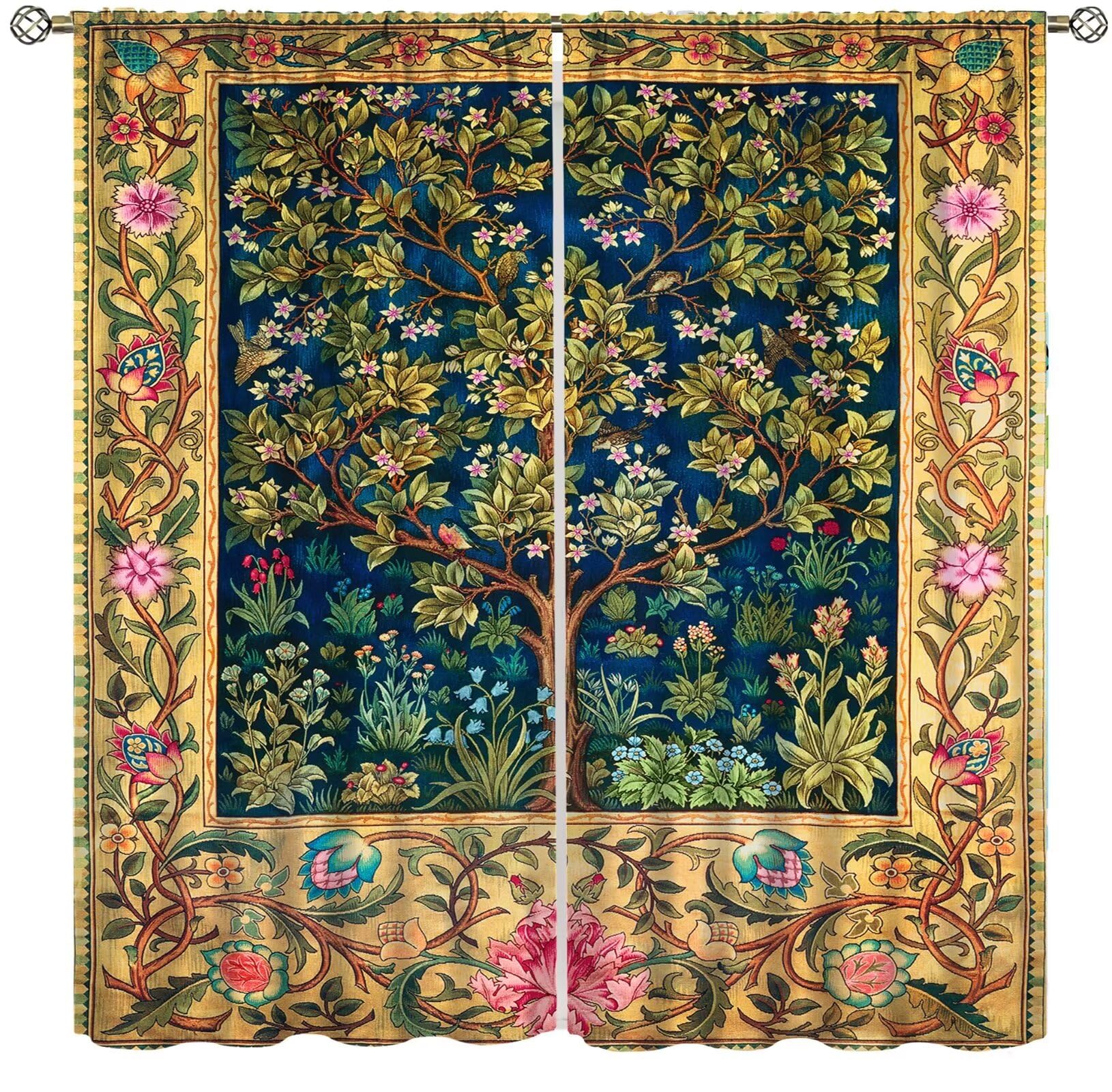 Yearn Jear William Morris Botanical Windows Curtains,Tree of Life Original Design Floral Patterns Vintage Floral Patterns Curtains for Living Room Bedroom 42x45in Decor