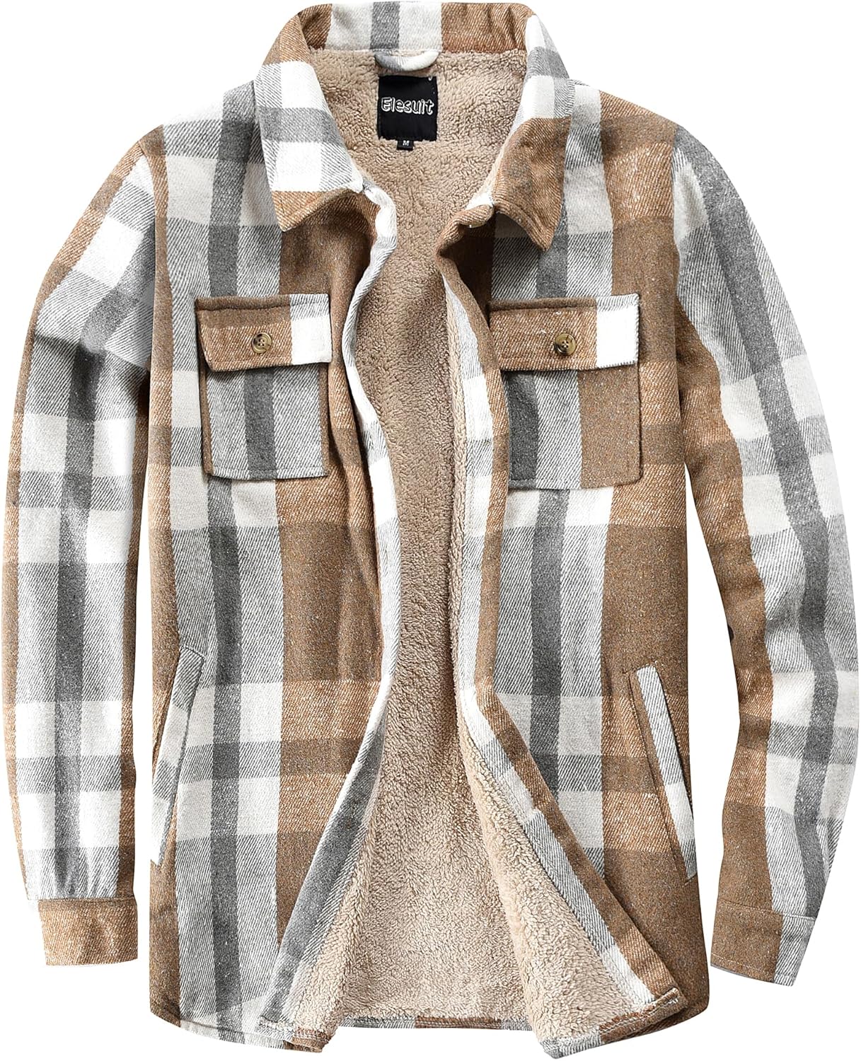 Elesuit Women's Sherpa Lined Flannel Shirt Jacket Plaid Button Down Jacket Coat for Women with Pocket