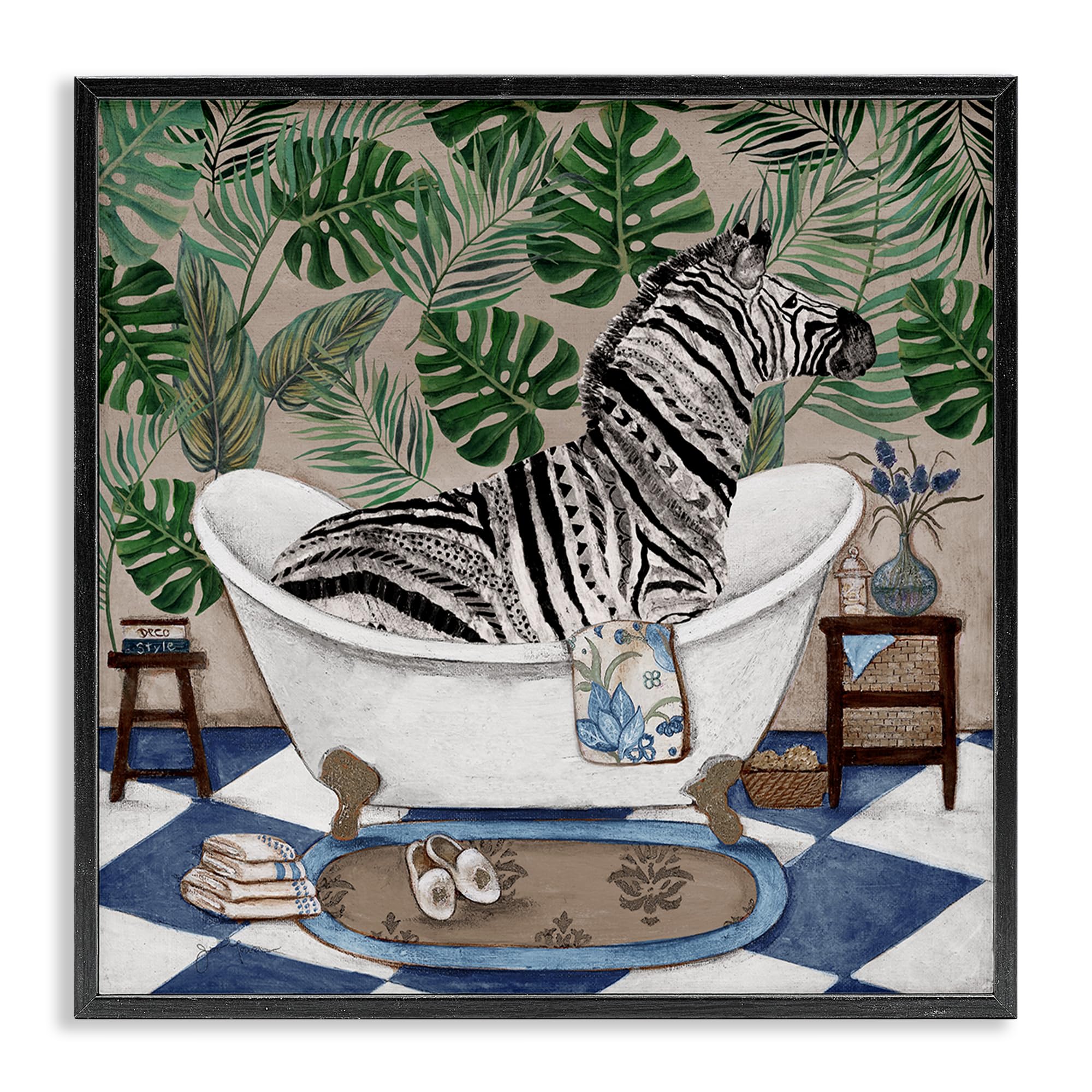 'Zebra in Tropical Bathtub'| Framed Giclee Art
