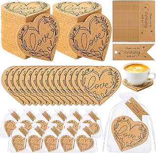 50 Sets Bridal Shower Favors for Guests Include Love Heart Cork Coasters...