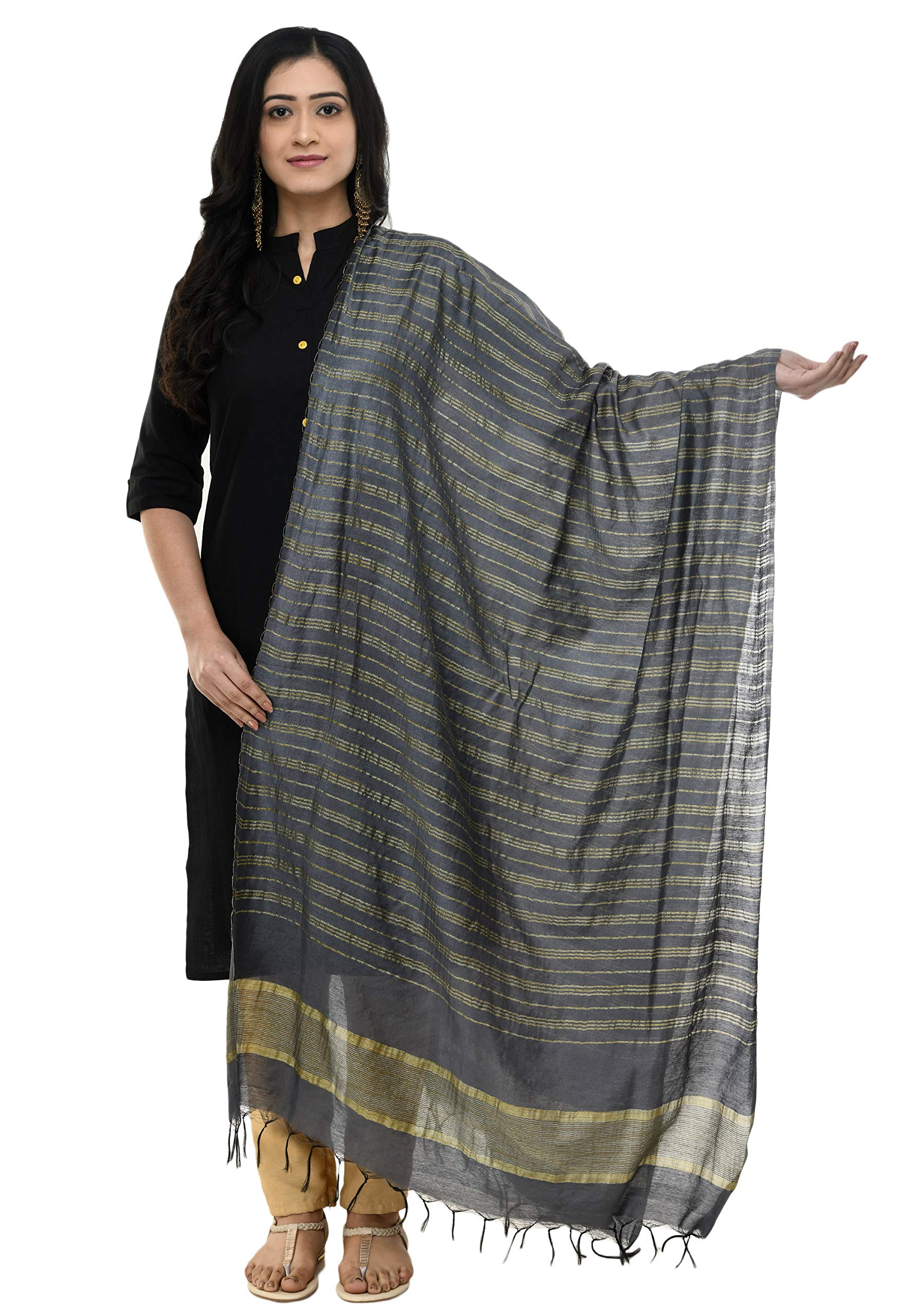 Women's Self Design Cotton Dupatta (ARS0479_Dark Grey_Free Size)-image-22