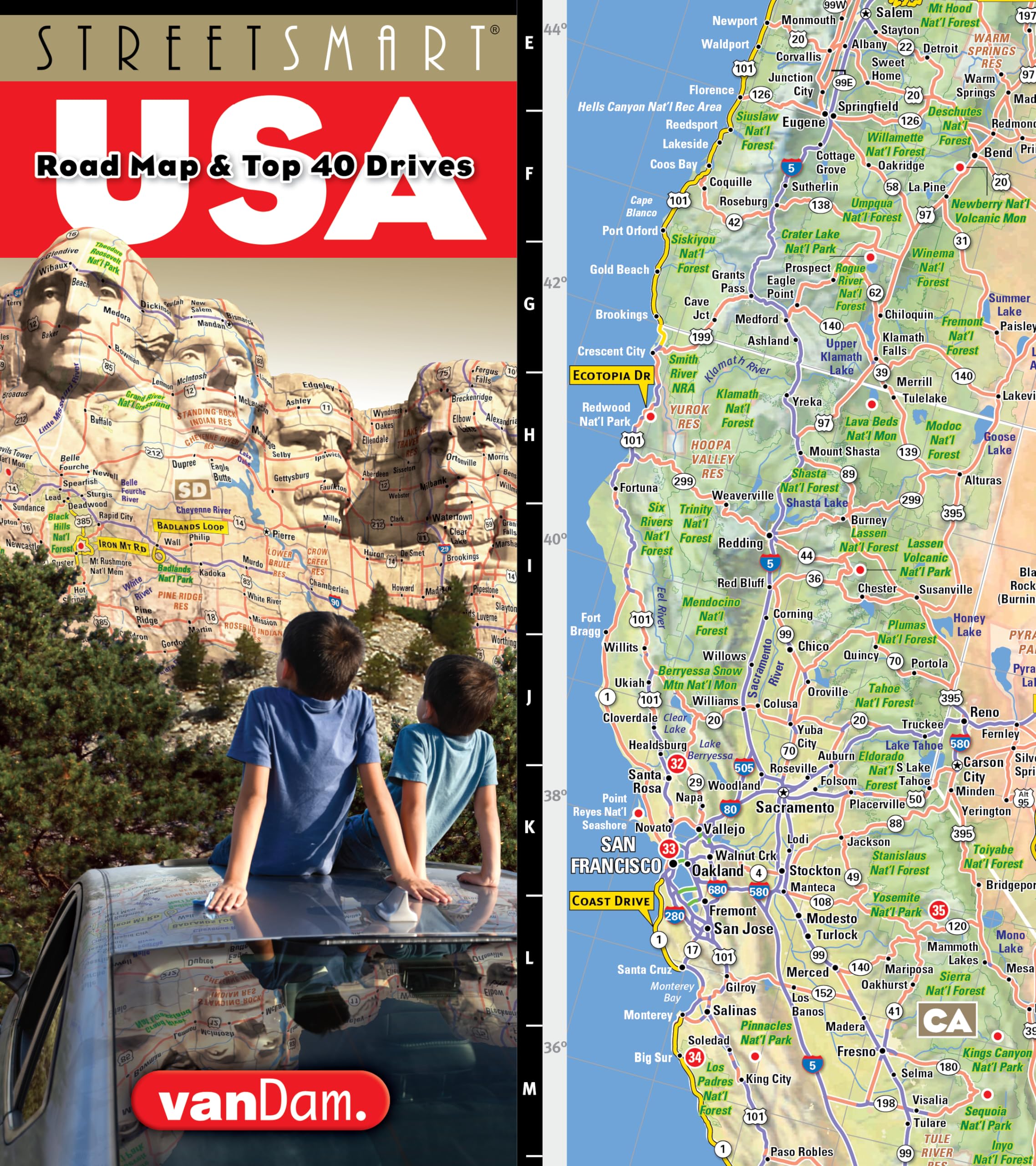 StreetSmart® USA Interstate Road Map by VanDam ― Eco plastic coated, planning &amp; travel map of the USA w/all federal, state hwys, attractions &amp; Top 40 Drives (English and Spanish Edition)