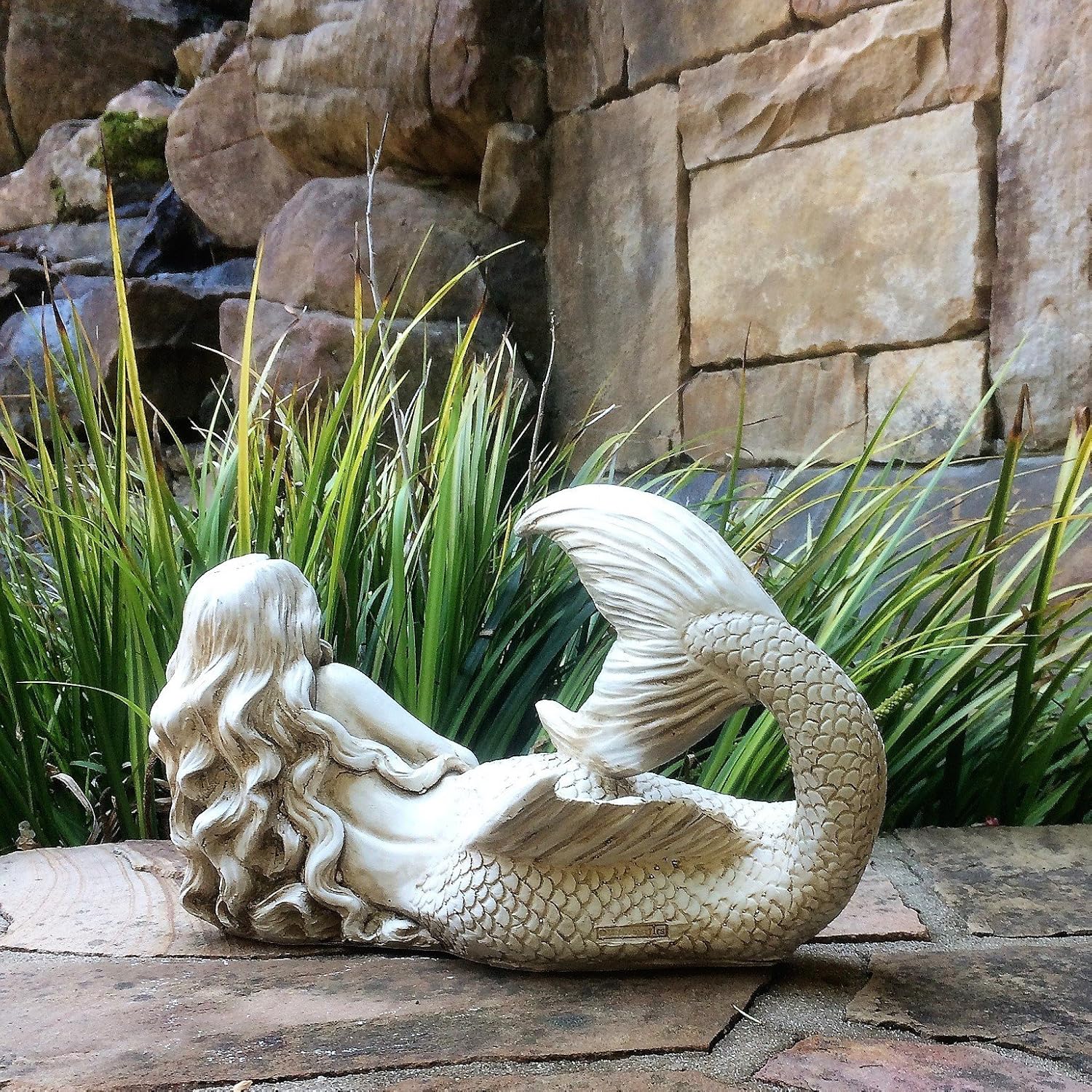 3 Piece Mermaid Table Top Antique White Beach and Pool Statues