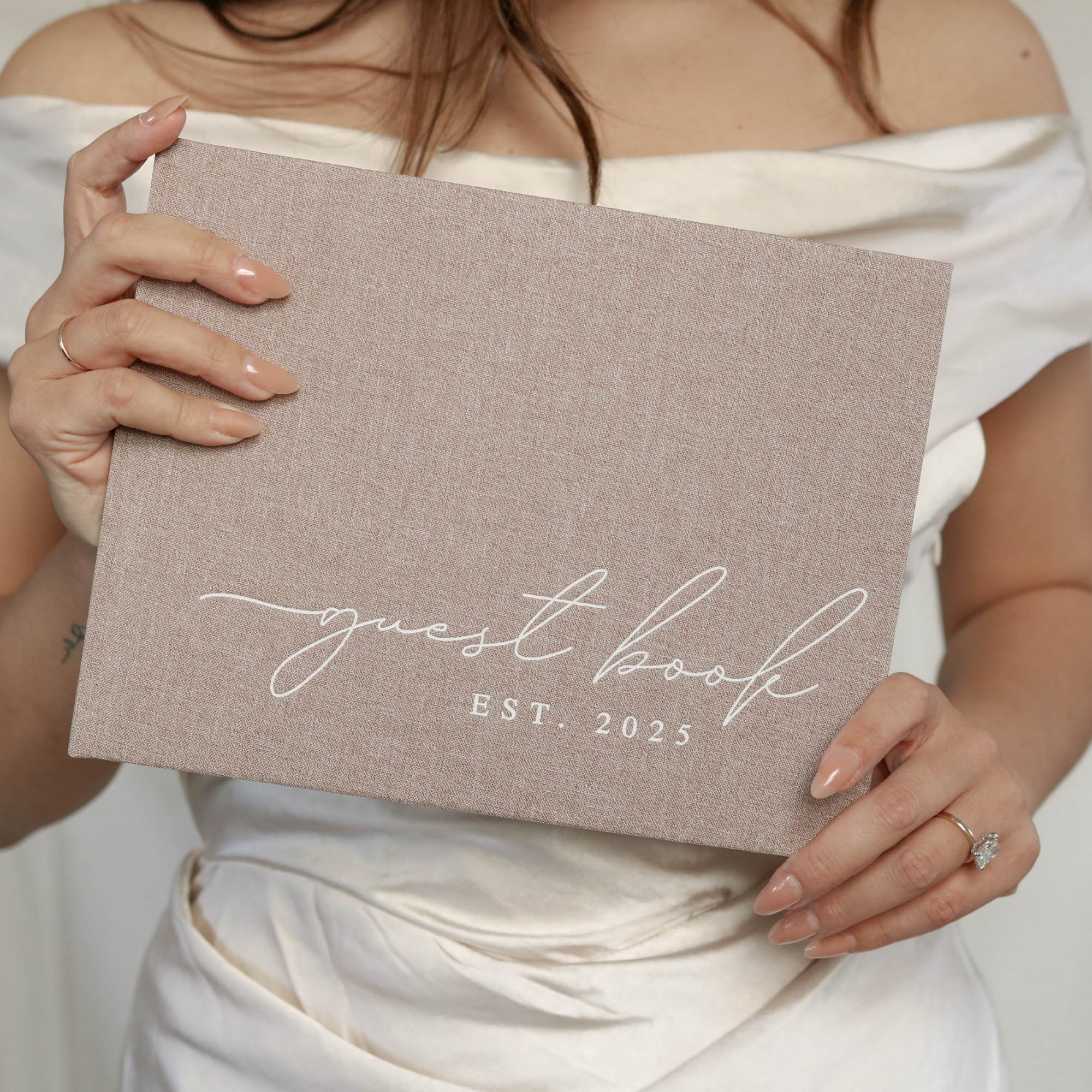 Wedding Guest Book Personalized 2027 Year 100 Pages Linen Photo Guestbook