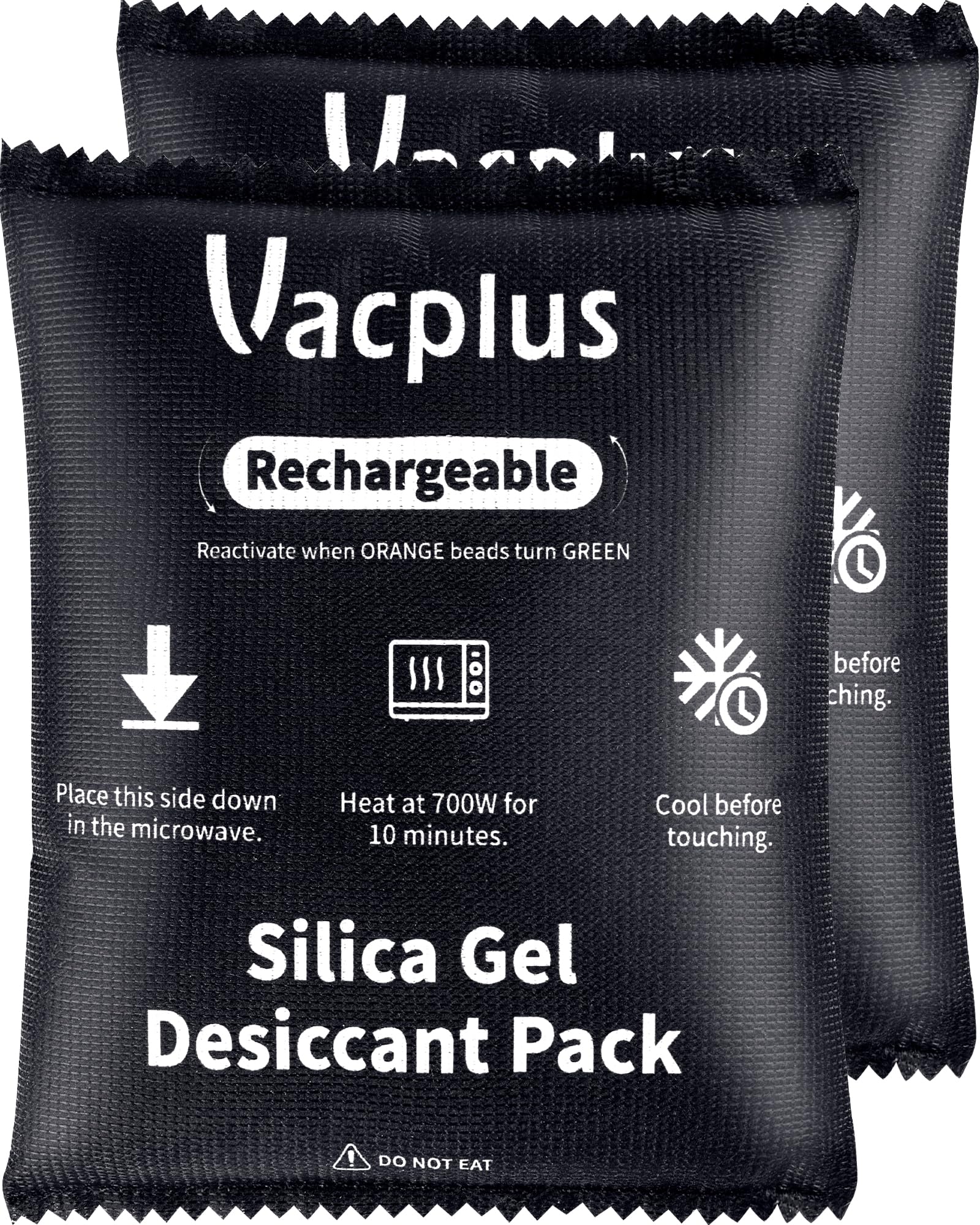 Vacplus 2 Pack 400g Reusable Desiccant Packs for Storage, Large Silica Gel Packets with Indicator Beads, Dehumidifier and Moisture Absorber for Car, Closet, Drawer, 5.8" x 7.1"