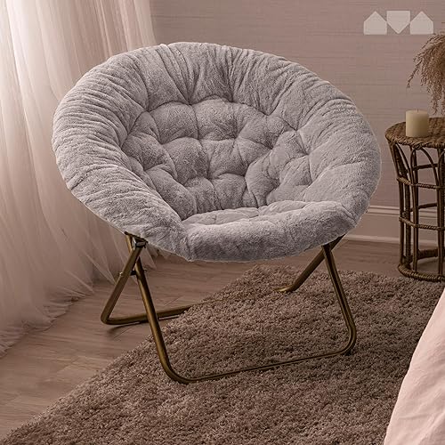 Miniatura 49 de Milliard - Silla acogedora con diseño de platillo, de pelo sintético, para dormitorio, tamaño extragrande (color blanco) Beige,Negro -,Negro +