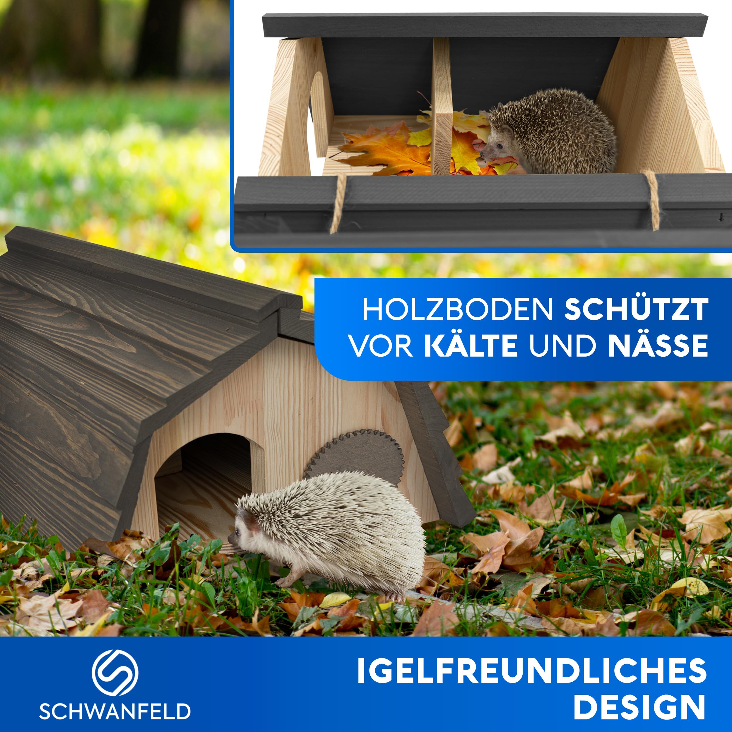 SCHWANFELD Igelhaus Winterfest mit Boden Labyrintheingang Premium Igelfutterhaus Igel Haus