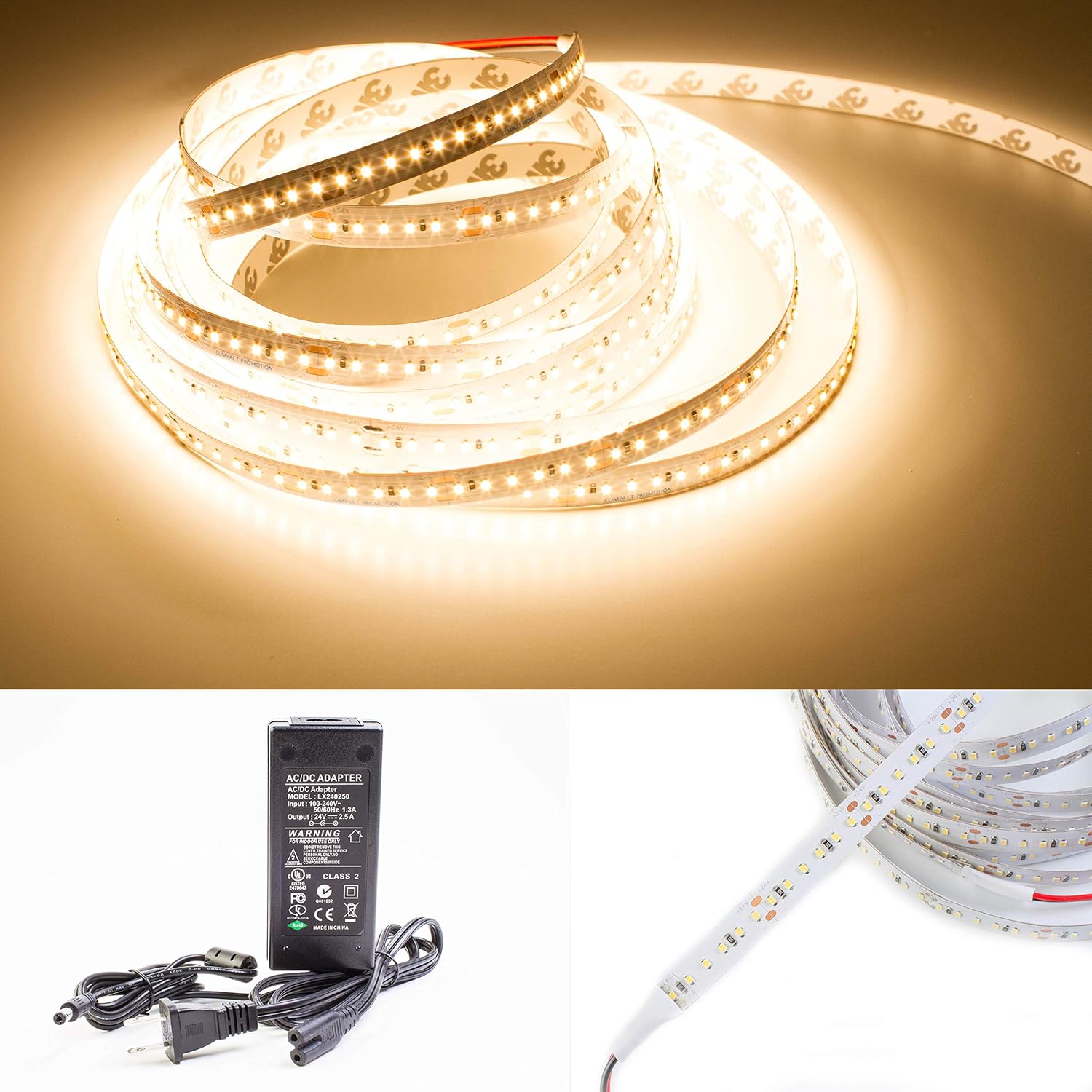 24V CRI 90 2216 LED Strip Light + U Shape Aluminum Channel (Warm White 3000K)