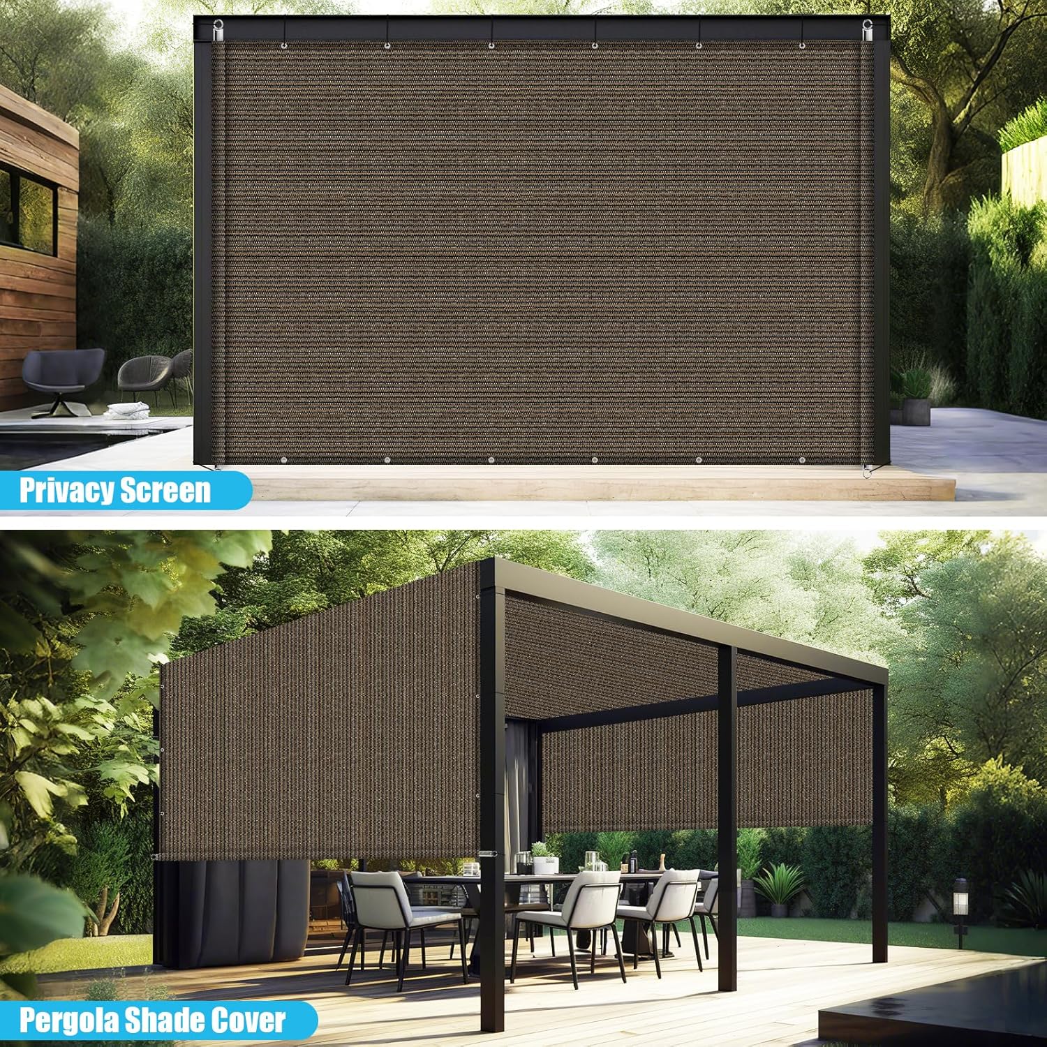 Amagenix 9' × 21' Pergola Shade Cover Replacement Canopy Sun Shade Cloth with Grommets & Rods for Outdoor Patio, Canopy, Garden, Mocha (We Make Custom Size)