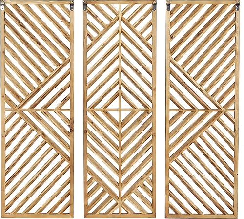 Miniatura 10 de Deco 79 Decoración de pared geométrica de madera para el hogar, diseño de madera, escultura de pared, juego de 3 arte de pared de 12 pulgadas de