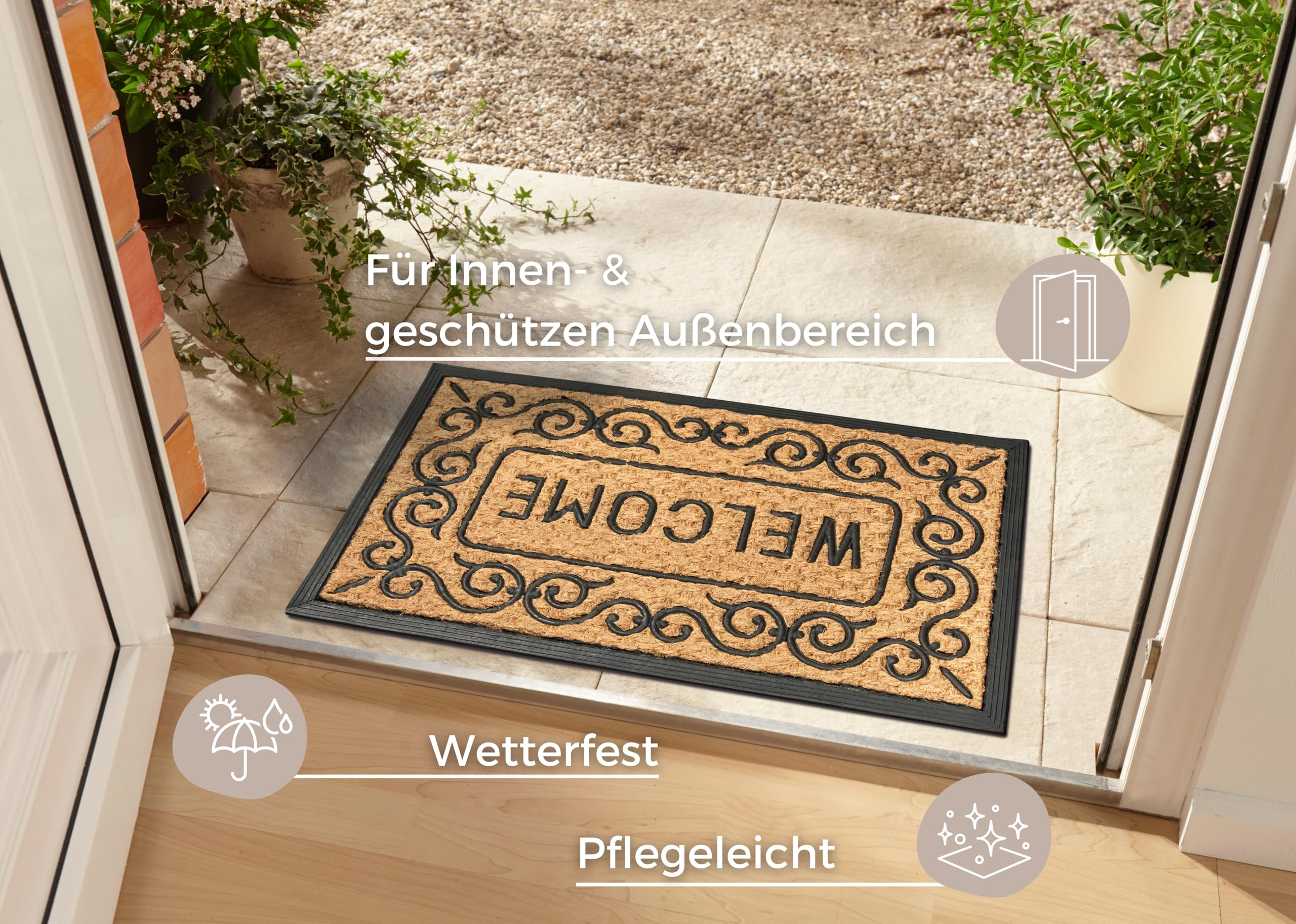 Hanse Home Coconut & Rubber Doormat for Indoor and Outdoor Use Natural Coconut Mat Outdoor Welcome Weatherproof and Non-Slip for Hallway Patio Entrance Area 45 x 75 cm - Image 2