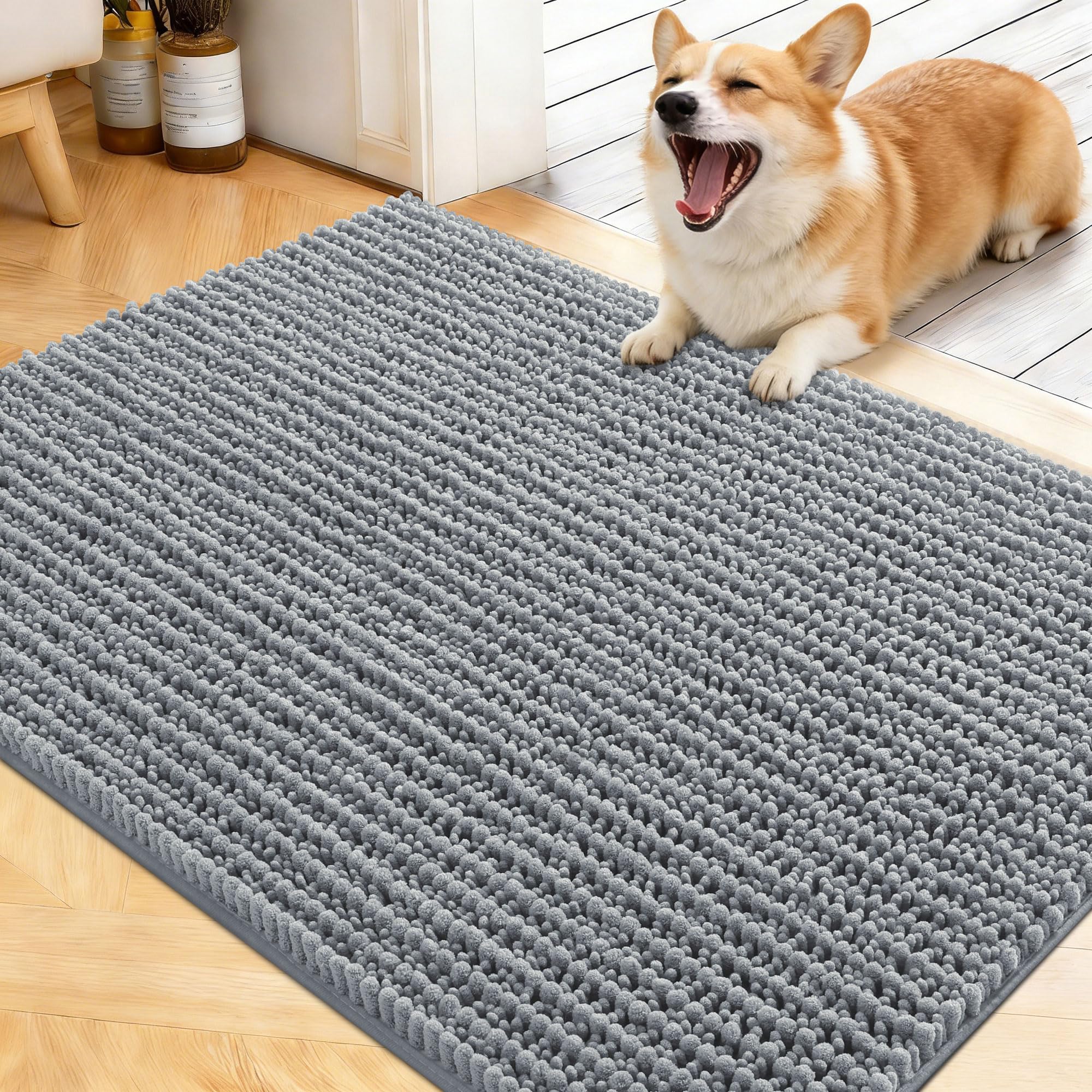 OLANLY Dog Door Mat for Muddy Paws 40x32, Ultra-Absorbent Chenille Mud Mat