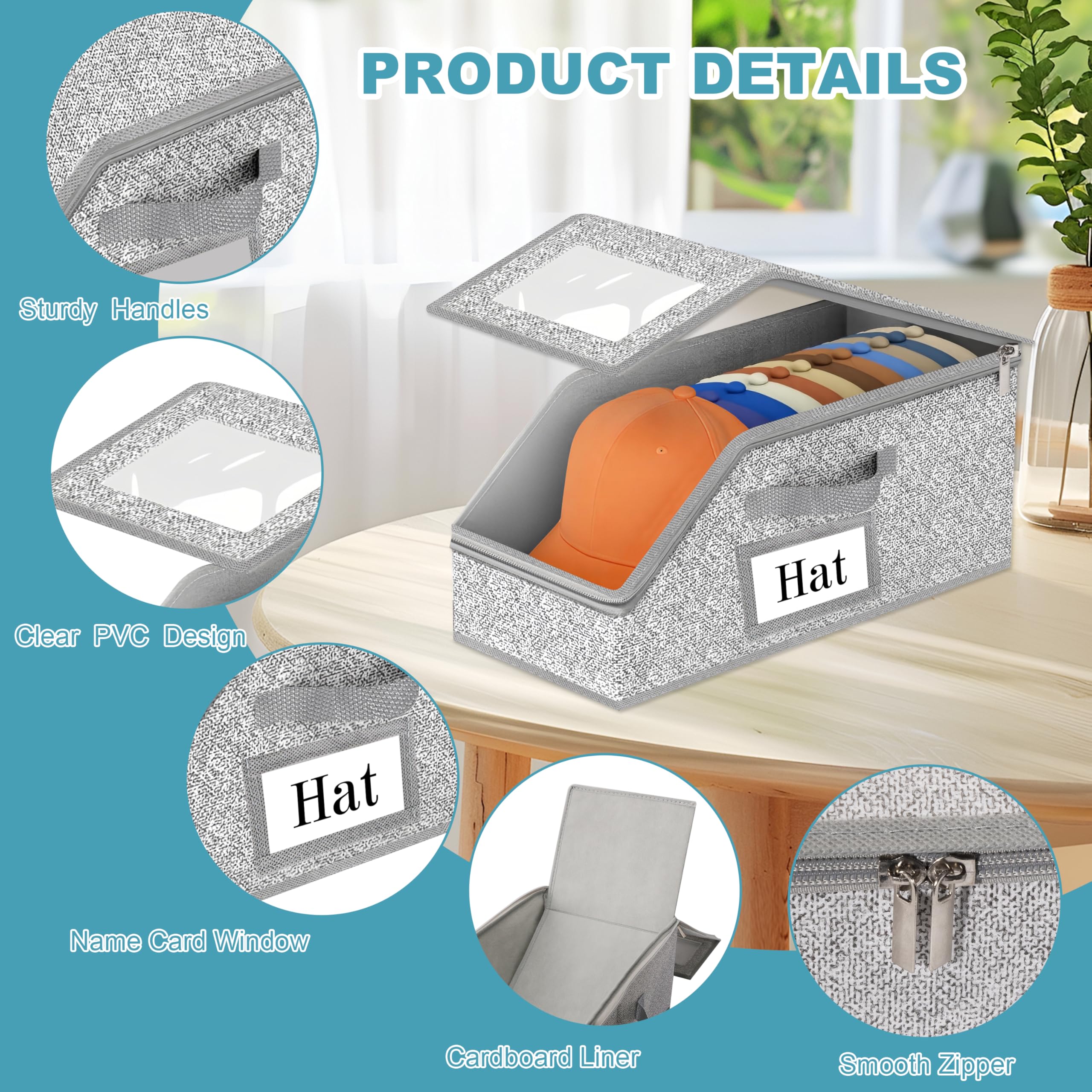 Organizzatore Porta Cappelli Pieghevole Organizzatore Armadio Anti-Polvere Grande Capacità Portacappelli con Chiusura a Zip e Tessuto Traspirante per Armadio Scaffale Guardaroba 2 Pezzi Grigio