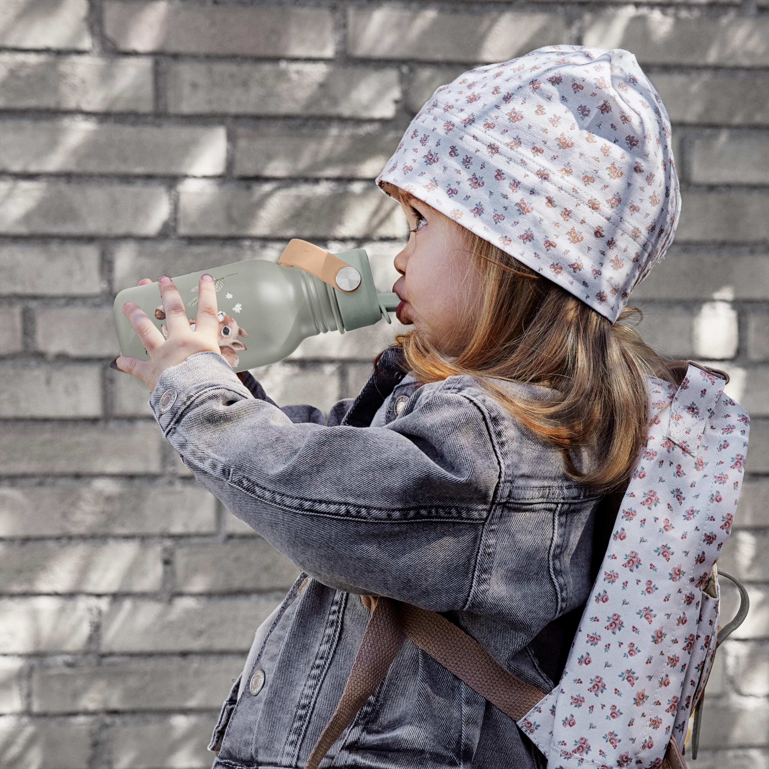 Elodie Details Gourde Enfant Inox, Bouchon Anti-Fuite avec Paille et Poignée pour Enfants, Facile à Ouvrir, Sans BPA, Facile à Nettoyer, Bouteille Idéal École & Activités, 350ML, Chipmunk Darling