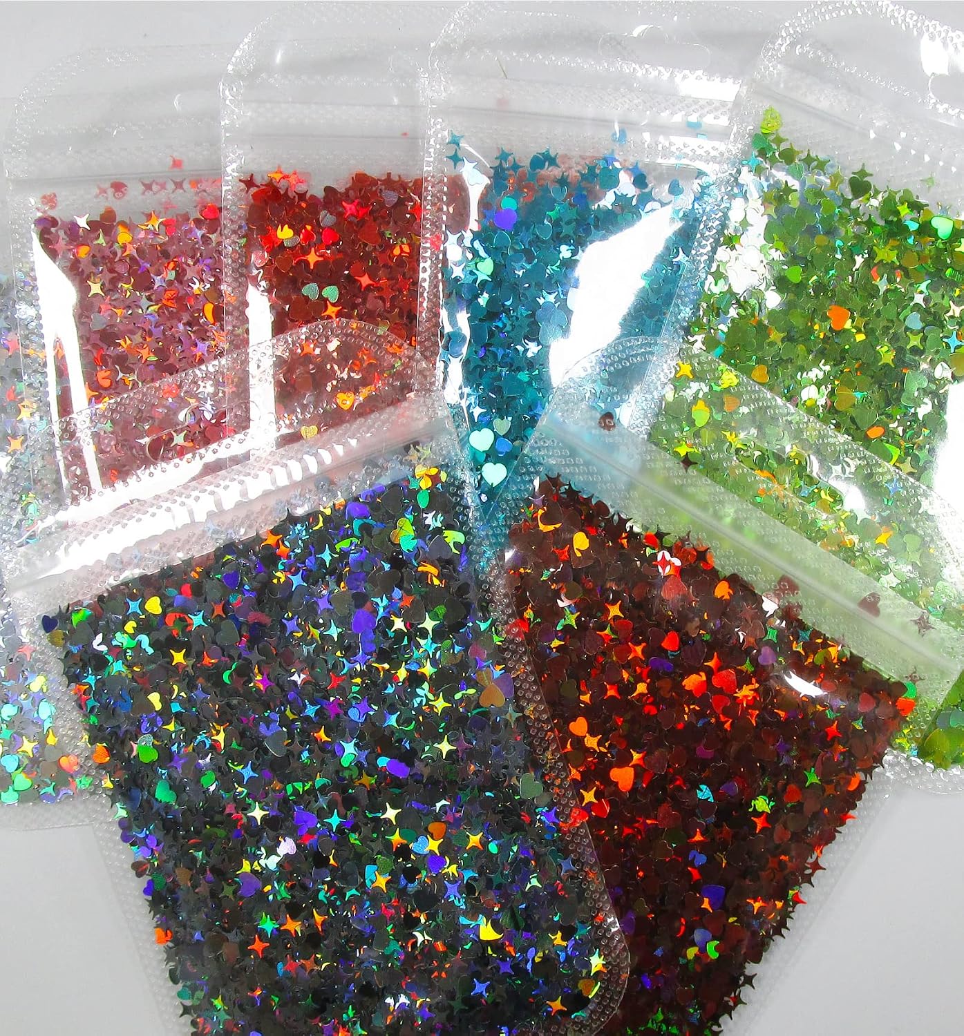 LoveOurHome 15 Colors Holographic Chunky Glitter Flakes Iridescent Valentine Stars Heart Sparkle Confetti Sequins Nail Sticker Accesories for Crafts Resin Epoxy Acrylic Nails Tumbler Makeup