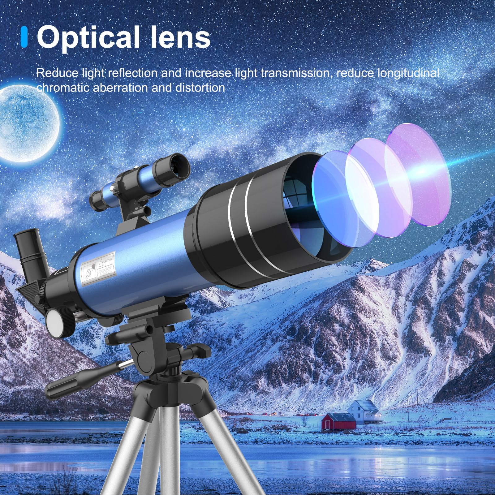 Telescopio Astronomico Bambini Adulti Principianti, 40070 mm Telescopio Rifrattore Portatile con Treppiede Regolabile e Mirino, Facile da Montare e da Utilizzare, Regali per Bambini
