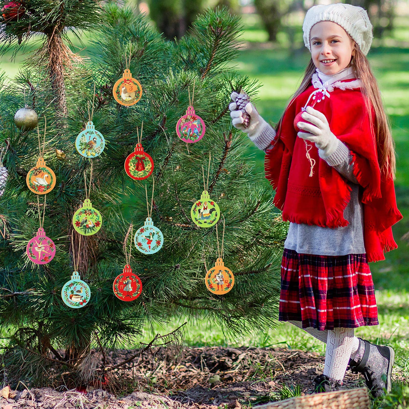 12 Pieces 12 Days of Christmas Ornaments Wooden Christmas Ornament