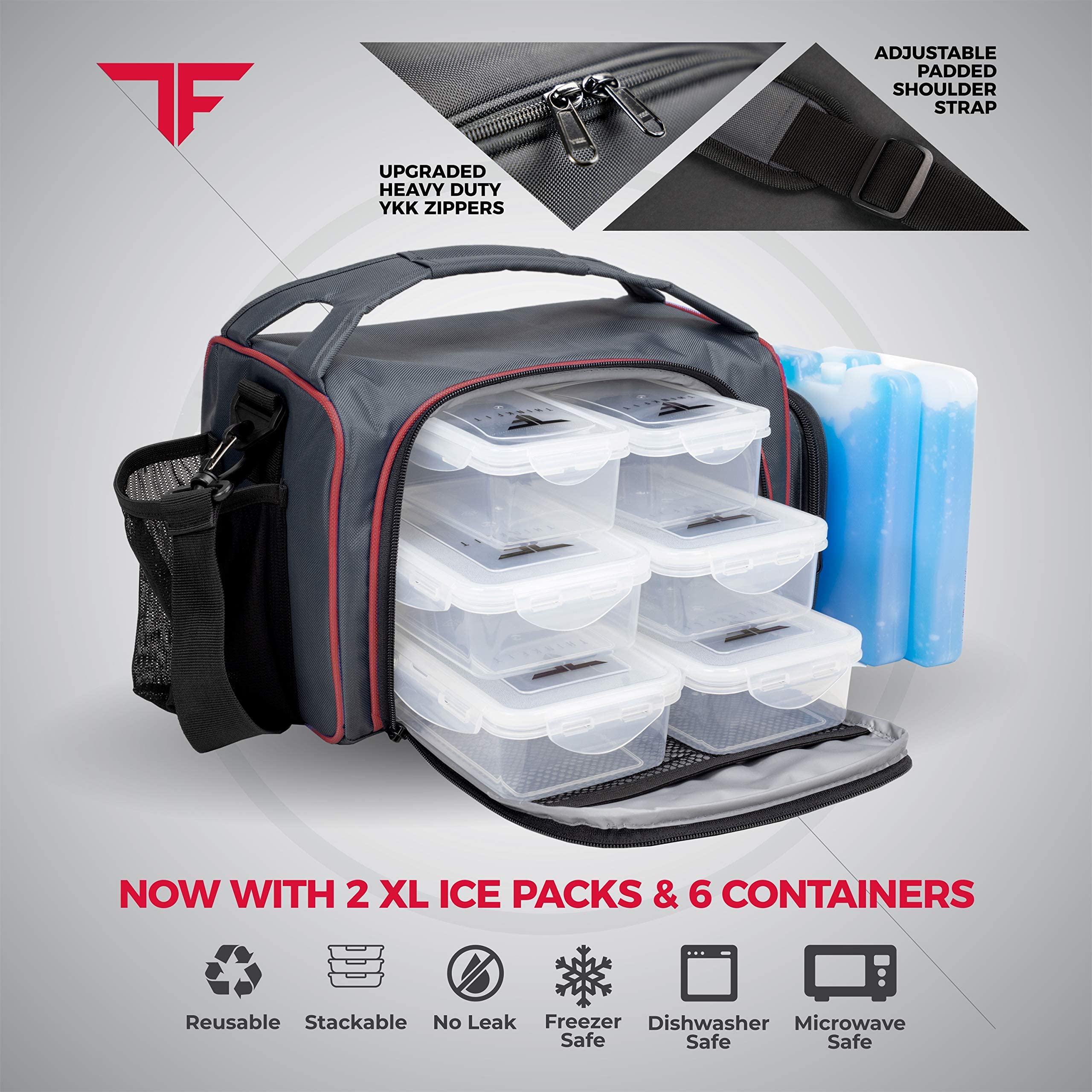 ThinkFit Insulated Meal Prep Lunch Bag 6 Portion Control Containers