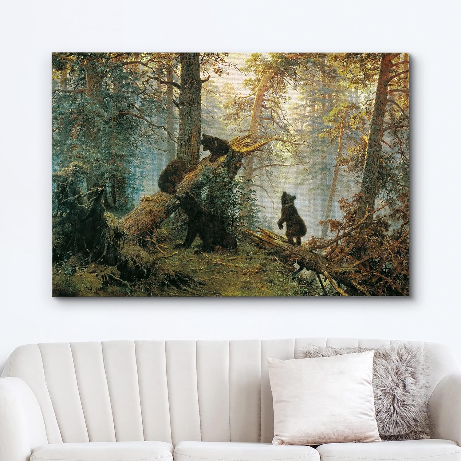 wall26 Canvas Print Wall Art Black Bears in The Spring Forest Nature Wilderness Illustrations Modern Art Rustic Scenic Colorful Multicolor for Living Room, Bedroom, Office - 16"x24"