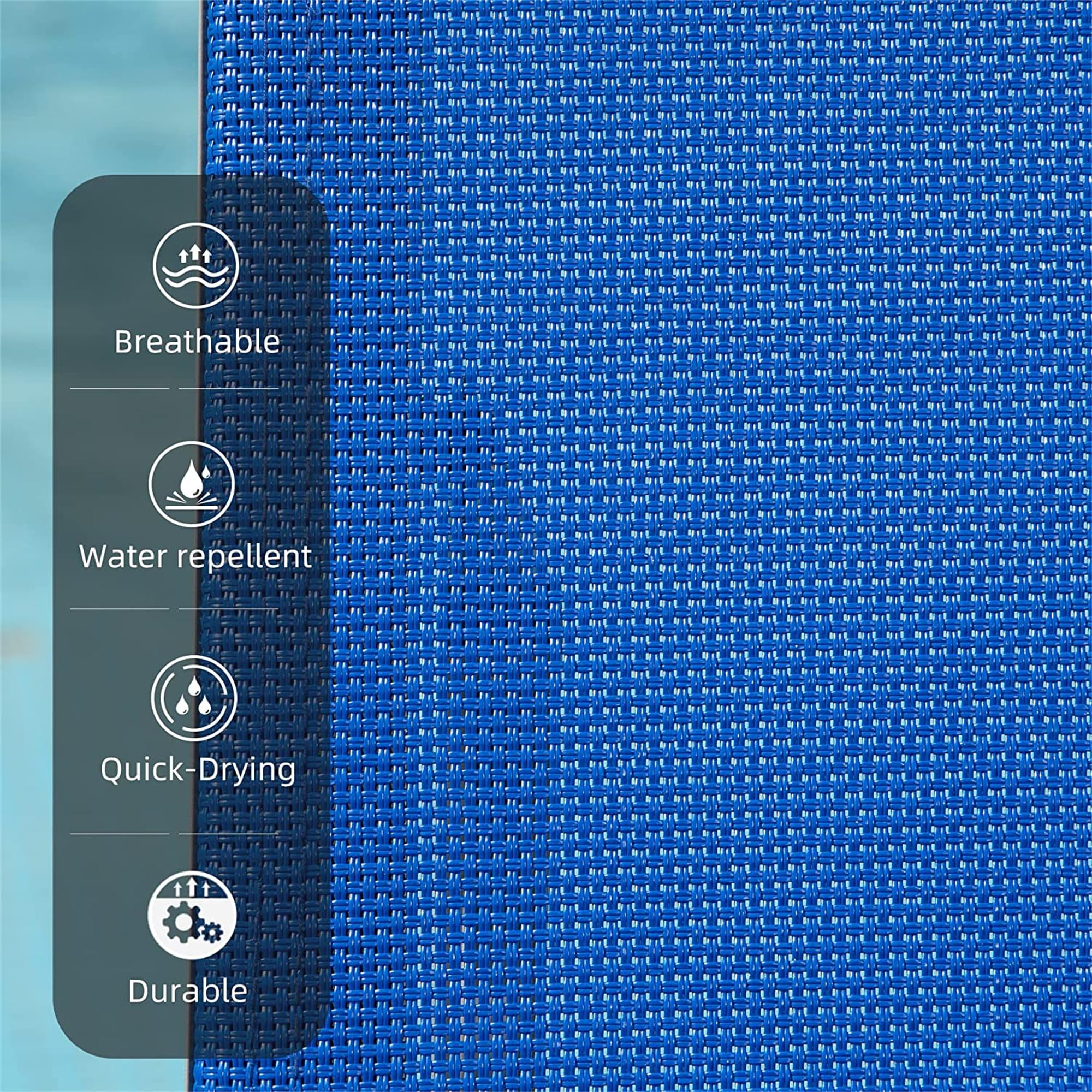 GOWE Patio Chaise Lounge Set, 3 Pieces Adjustable Backrest Pool Lounge Chairs Steel Textilene Sunbathing Recliner with Headrest (Blue.2 Lounge Chairs+1 Table)