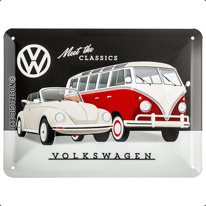 Nostalgic-Art Retro Blechschild, 15 x 20 cm, VW – Meet The Classics – Volkswagen Bus Geschenk-Idee, Original Lizenzprodukt (OLP), aus Metall, Vintage Design, Blechschilder Sprüche