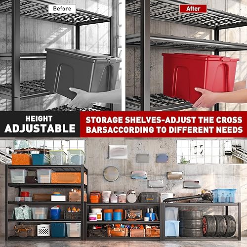 Miniatura 5 de REIBII Estantería de garaje de 48.2 pulgadas de ancho, estantería de metal resistente, estantes de almacenamiento de 3000 libras, estantes de metal