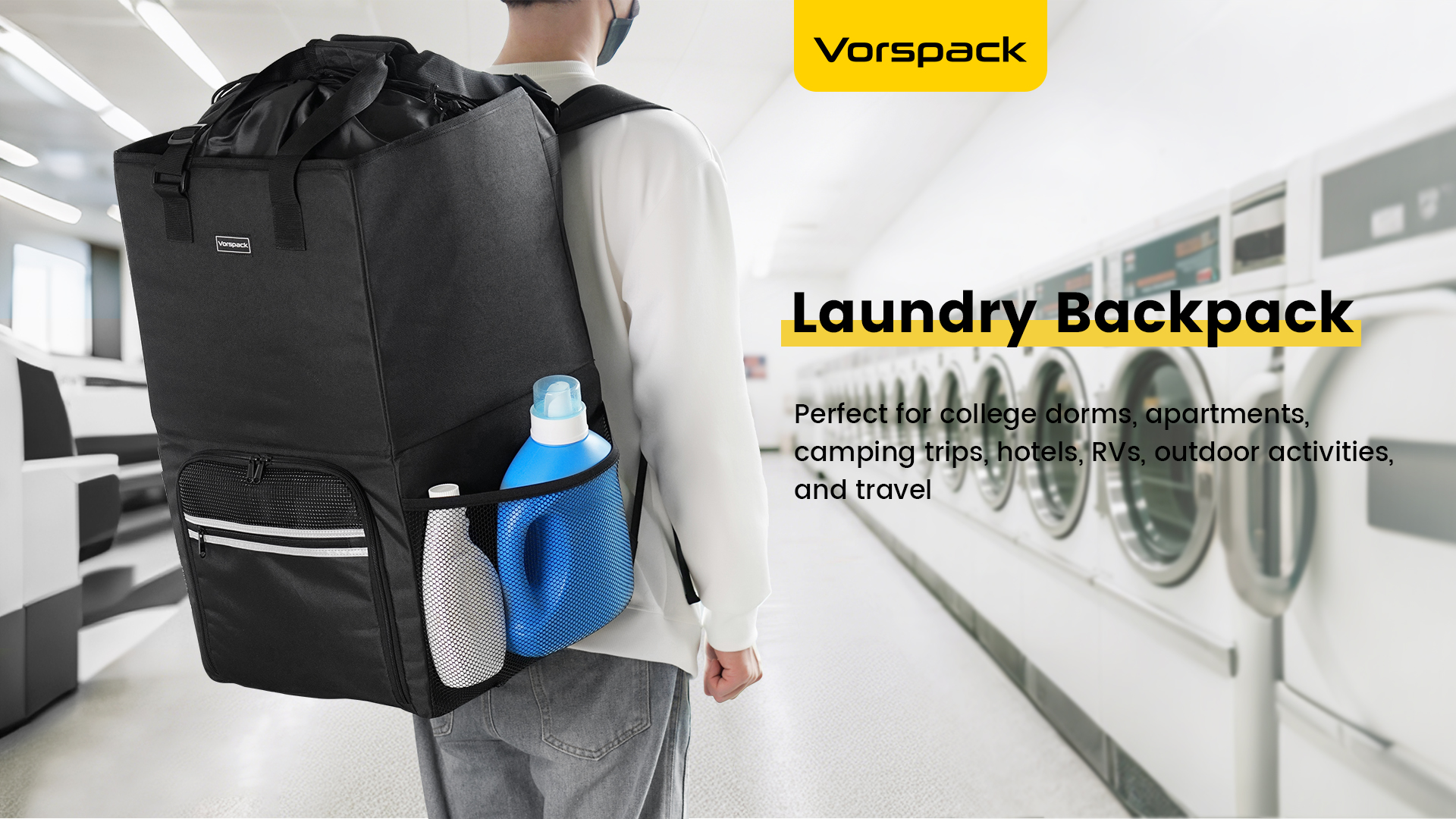 Vorspack Laundry Bag Backpack - Extra Large Laundry Bags with Shoulder Straps Heavy-duty 2 in 1 Laundry Hamper Basket for College Dorm Camp Laundromat Room Essentials
