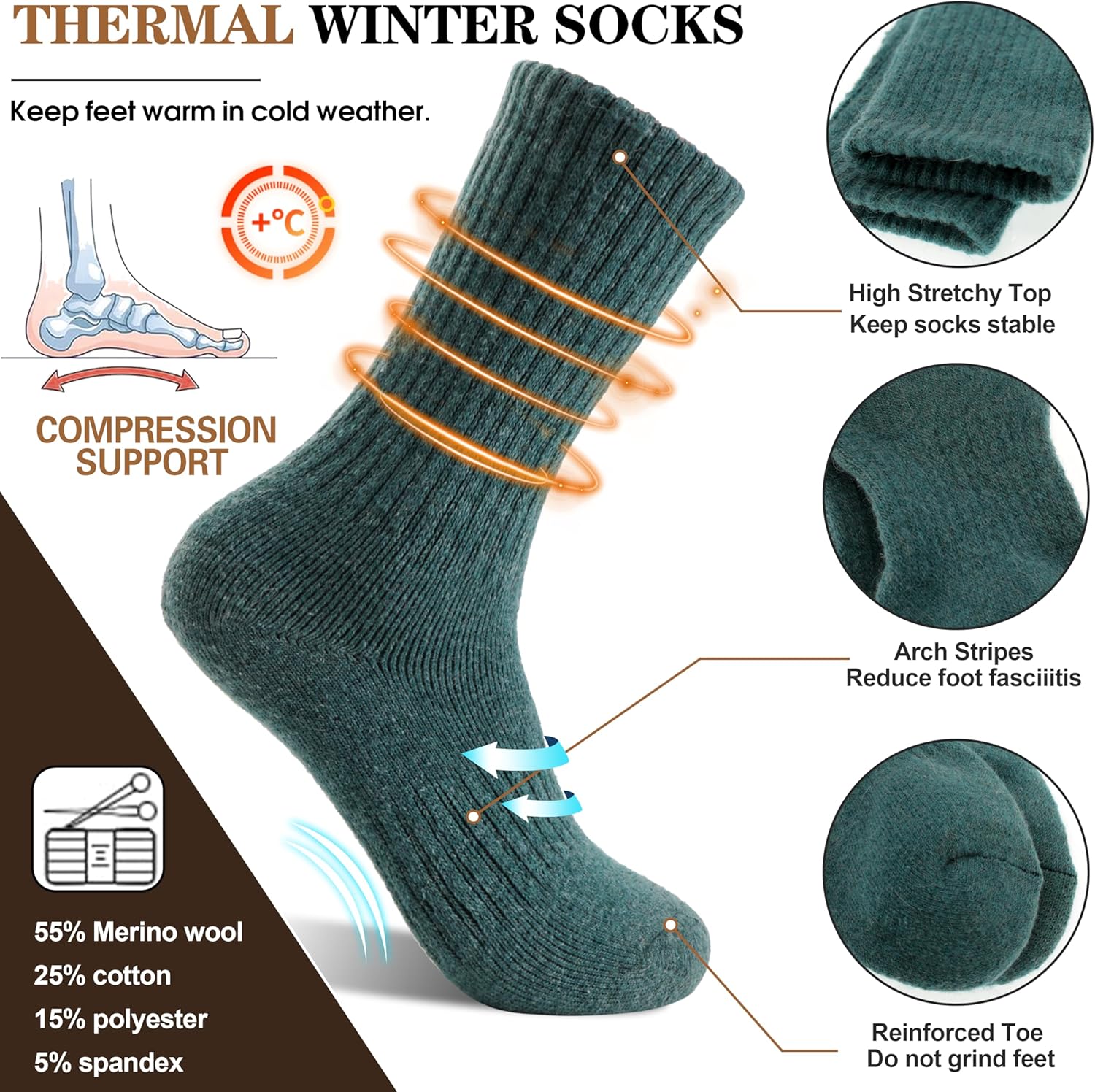 MOGGEI 5 Pairs Womens Merino Wool Socks Hiking Warm Winter Thick Thermal Crew Cozy Cabin Ladies Gift Comfy Boot Work Socks - Image 4