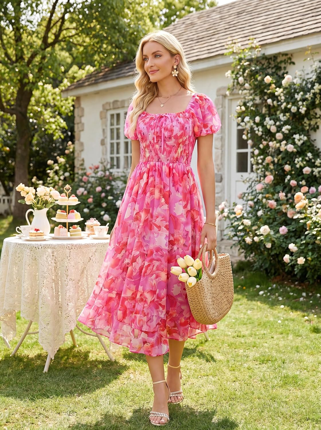 GRACE KARIN Womens Summer Floral Maxi Dress 2026 Flowy Wedding Guest Dress A Line Boho Dresses Fashion Clothing with Pockets