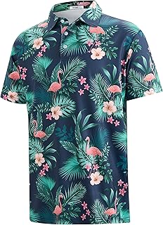 Golf Shirts for Men, Moisture Wicking Hawaiian Polo Shirts Dry Fit with Print and Short Sleeve