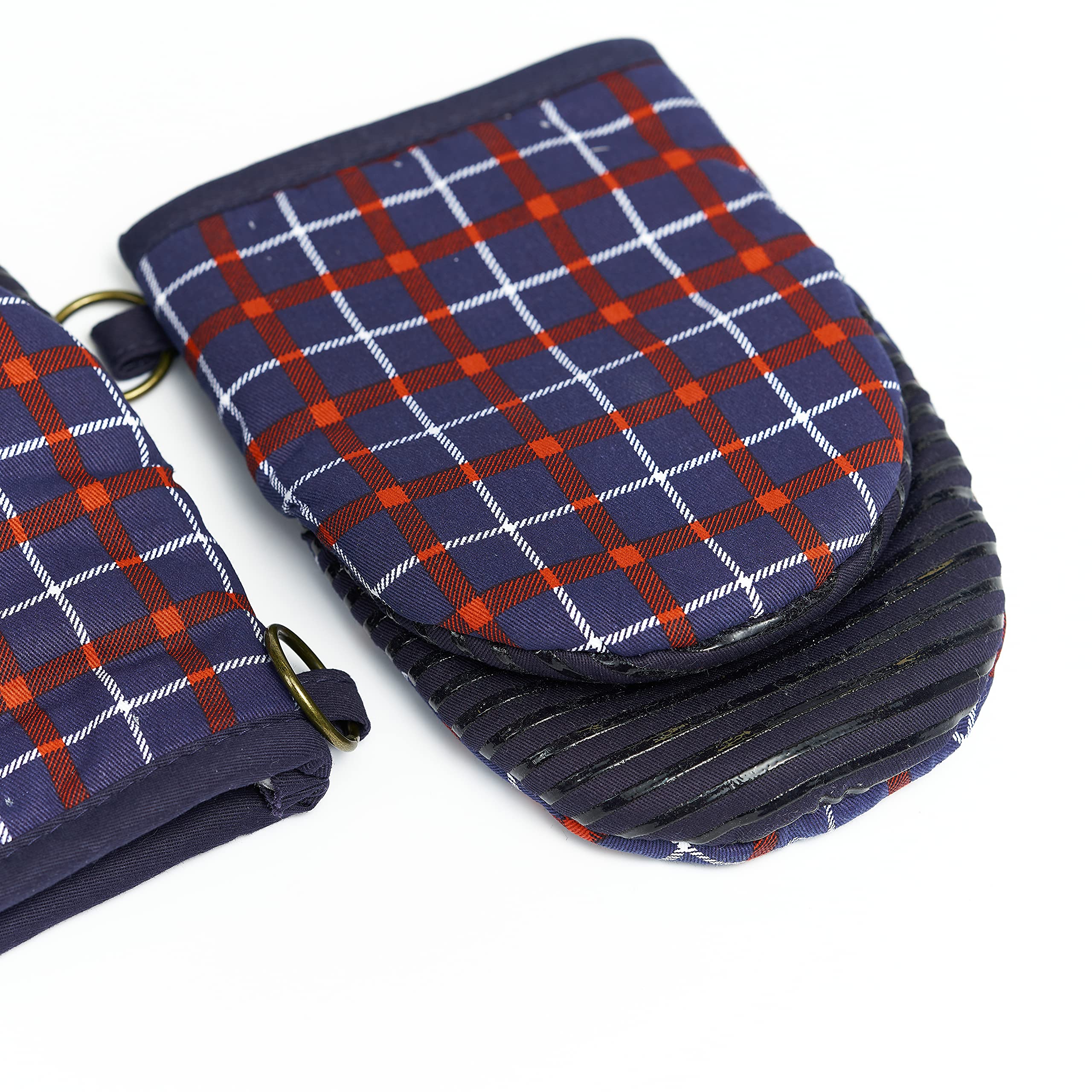 Nautica Silicon Classic 2-teiliges Ofenhandschuh-Set, Mini-Paar, Rot/Marineblau, kariert, 2 Stück