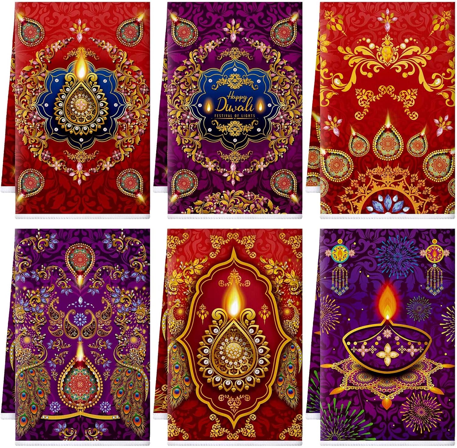 Breling 6 Pcs Kitchen Towels Microfiber Winter Dish Towel 23.62 x 15.75 Inch Decorative Tea Towel Absorbent Home Decoration Hand Towels(Red, Purple)