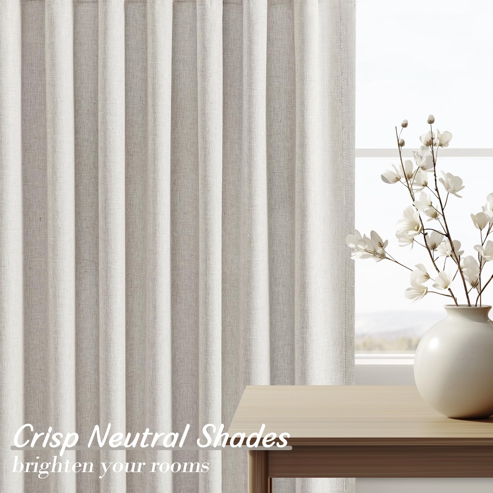 Cortinas opacas de 102 pulgadas de largo para dormitorio, modernas, elegantes, para sala de estar, oscurecimiento de lino natural, cortinas blancas texturizadas, con aislamiento térmico,