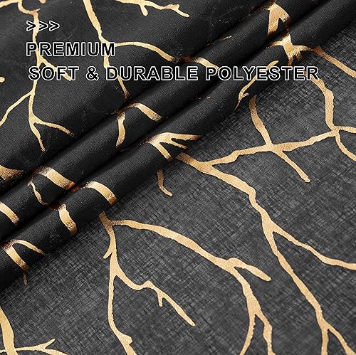 Miniatura 7 de FINECITY Cortinas traslúcidas, diseño botánico de ramas de árbol de aluminio negro y dorado, 52 x 84 pulgadas, juego de 2