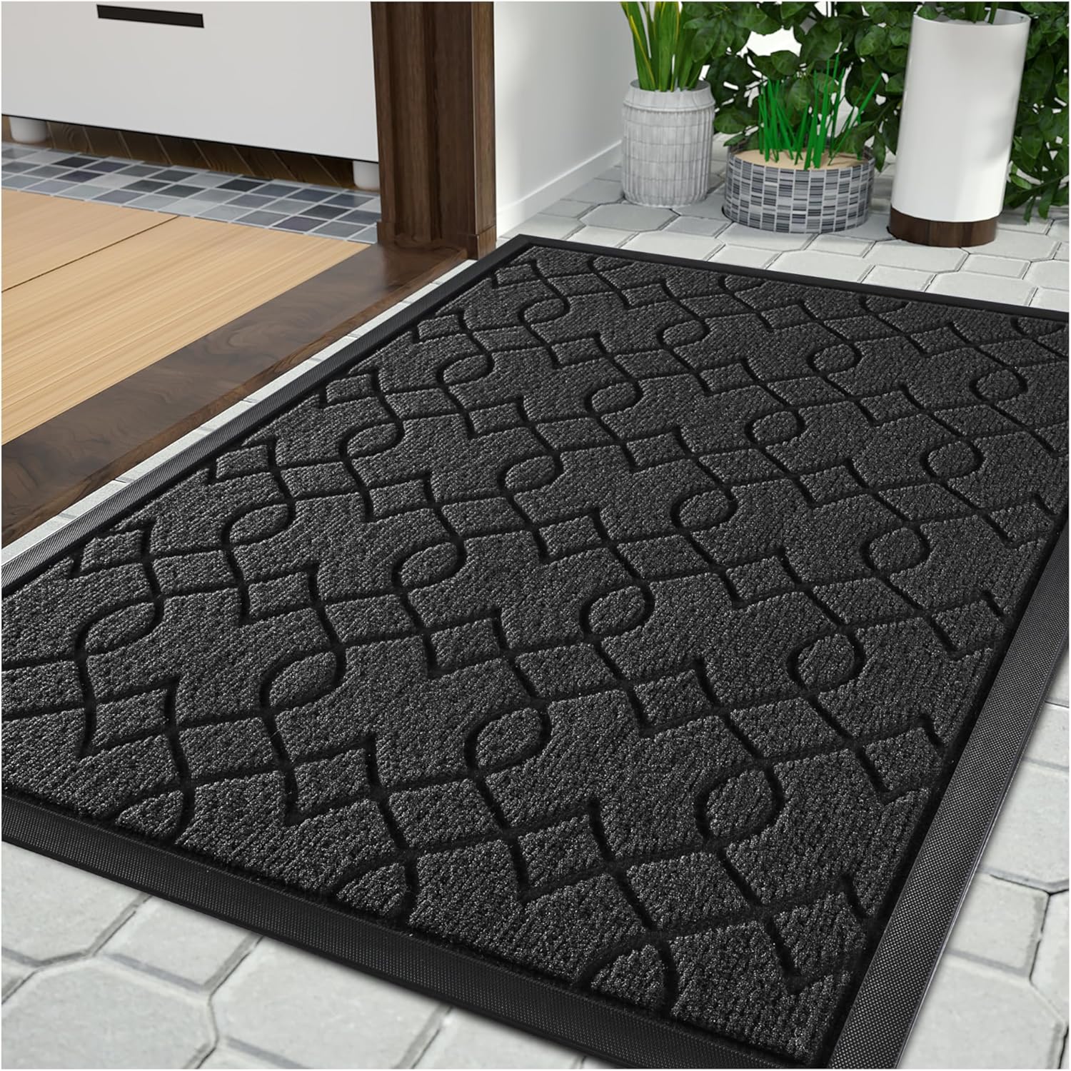 Yimobra Front Door Mat Outdoor Indoor, 36x24 All-Season Heavy Duty Door Mats Outside Entrance, All-Weather Heavy Duty Outdoor Welcome Mat, Non Slip Porch Patio Entrance Mat, Black