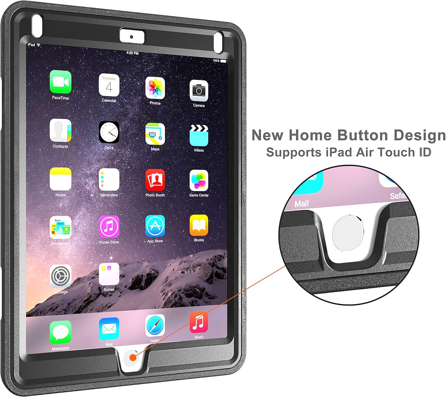 New Deal New Trent iPad Case for iPad 6th Generation Cases, iPad Air 2 Case, iPad Air case, Full-Body Hand Strap iPad 5th Generation case with rotational Kickstand Dual Layers Built-in Screen Protector