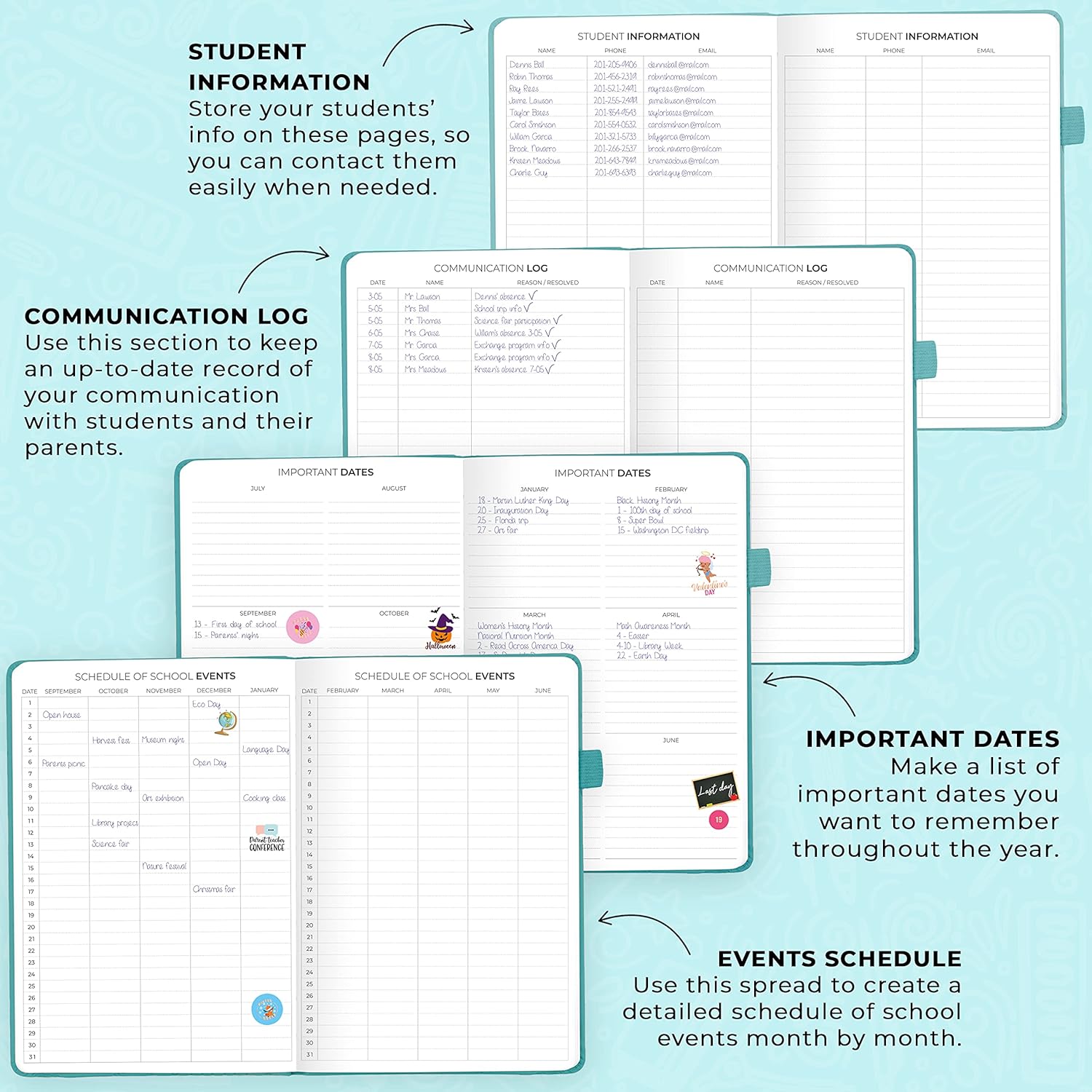 Clever Fox Teacher Planner – School Year Planner with Calendars & Lesson Plans – Teacher Plan Book for Classroom & Homeschool Organization - Undated, 7x10″, Hardcover (Turquoise) : Everything Else