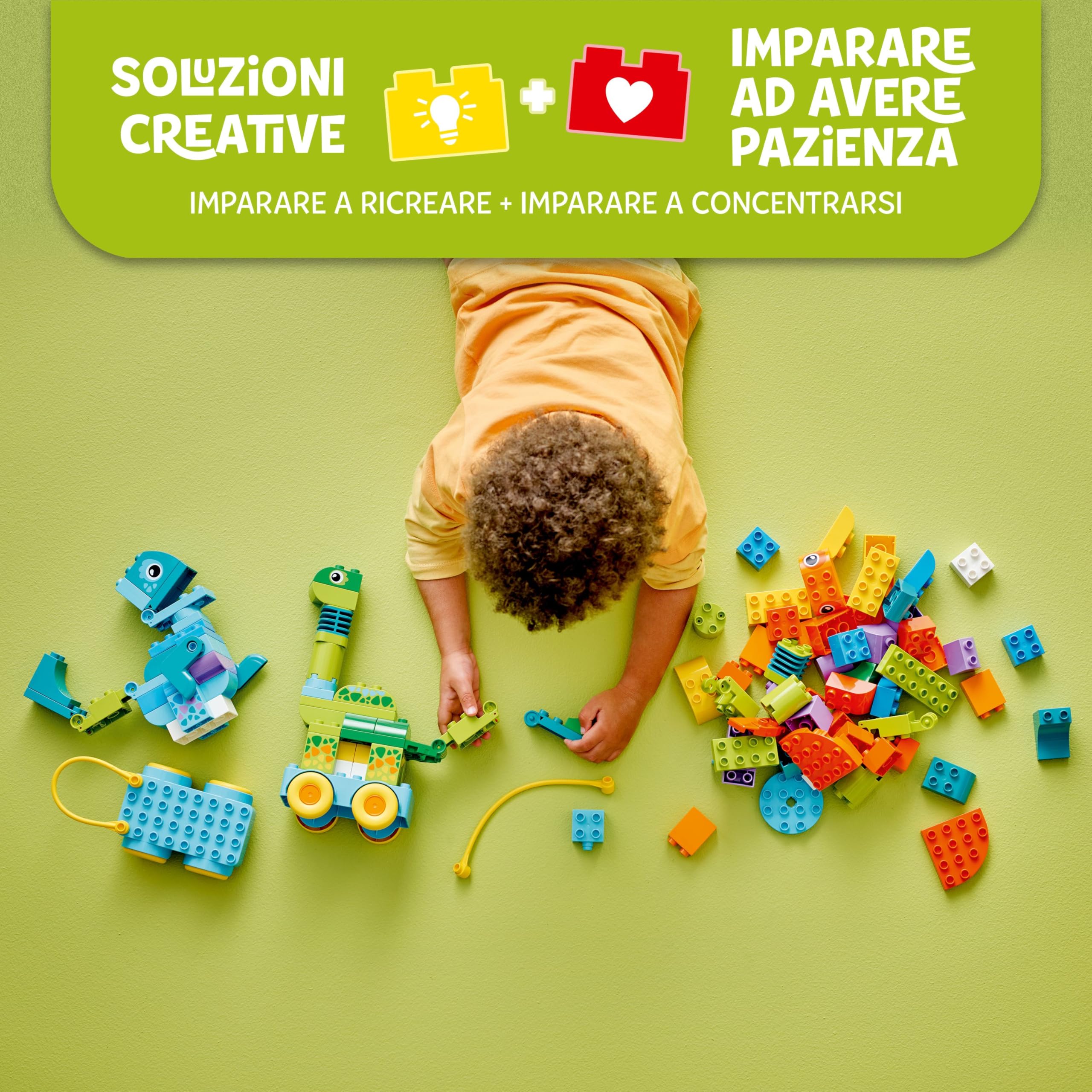 LEGO DUPLO Dinosauri su Ruote 3 in 1 - Gioco Educativo per Bambini e Bambine da 3 Anni per Costruire o Diplodoco e T. Rex Giocattolo, o Triceratopo e Stegosauro, o Pteranodonte e Parasaurolofo - 10451