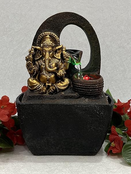 Global Grabbers Polyresin Table Top Indoor Outdoor Water Fall Fountain with LED Lights Home Decor Decoration Gift Gifting Items-GOL_BRO-SF25-(1)