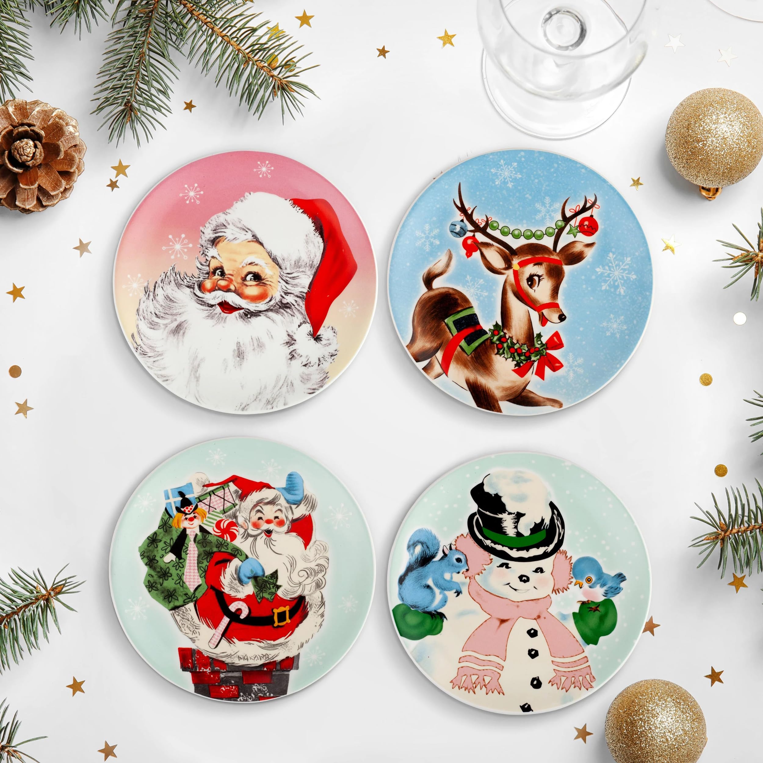 Mr. Christmas Pastel 8 in. Set of 4 Ceramic Plates, Medium